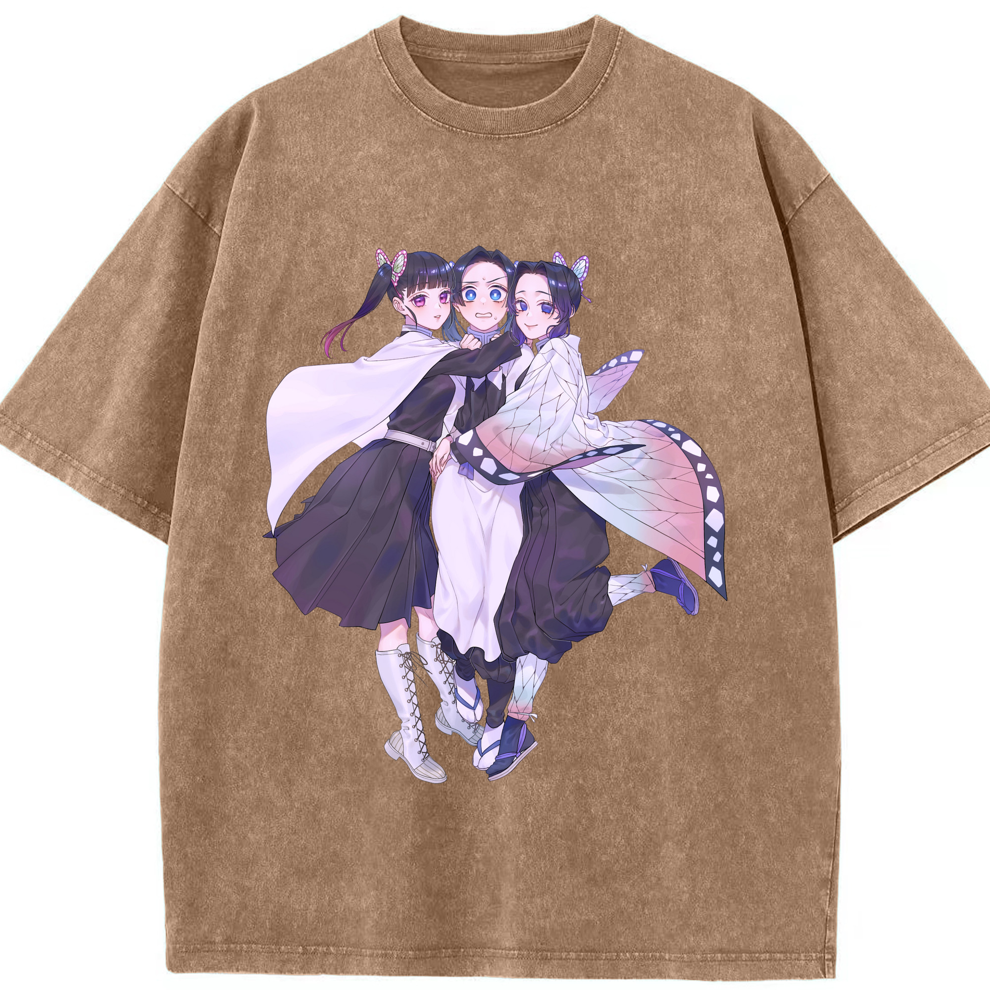 （画像用） 鬼滅の刃（きめつのやいば）蟲柱-胡蝶 しのぶ／こちょう しのぶ Kochou Shinobu 綿100% ヴィンテージ風 半袖Tシャツ（フロントプリント）
