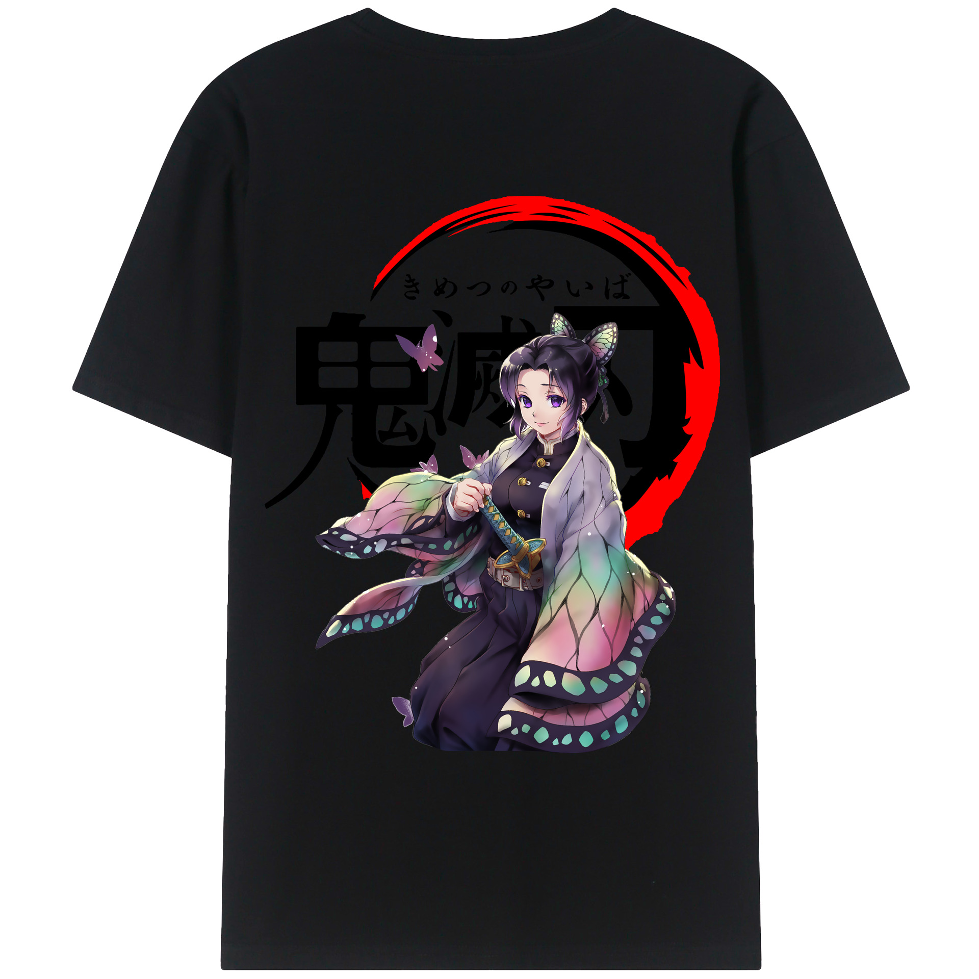 （画像用） 鬼滅の刃（きめつのやいば）蟲柱-胡蝶 しのぶ／こちょう しのぶ Kochou Shinobu 綿100％ メンズ半袖Tシャツ（バックプリント） 通気性