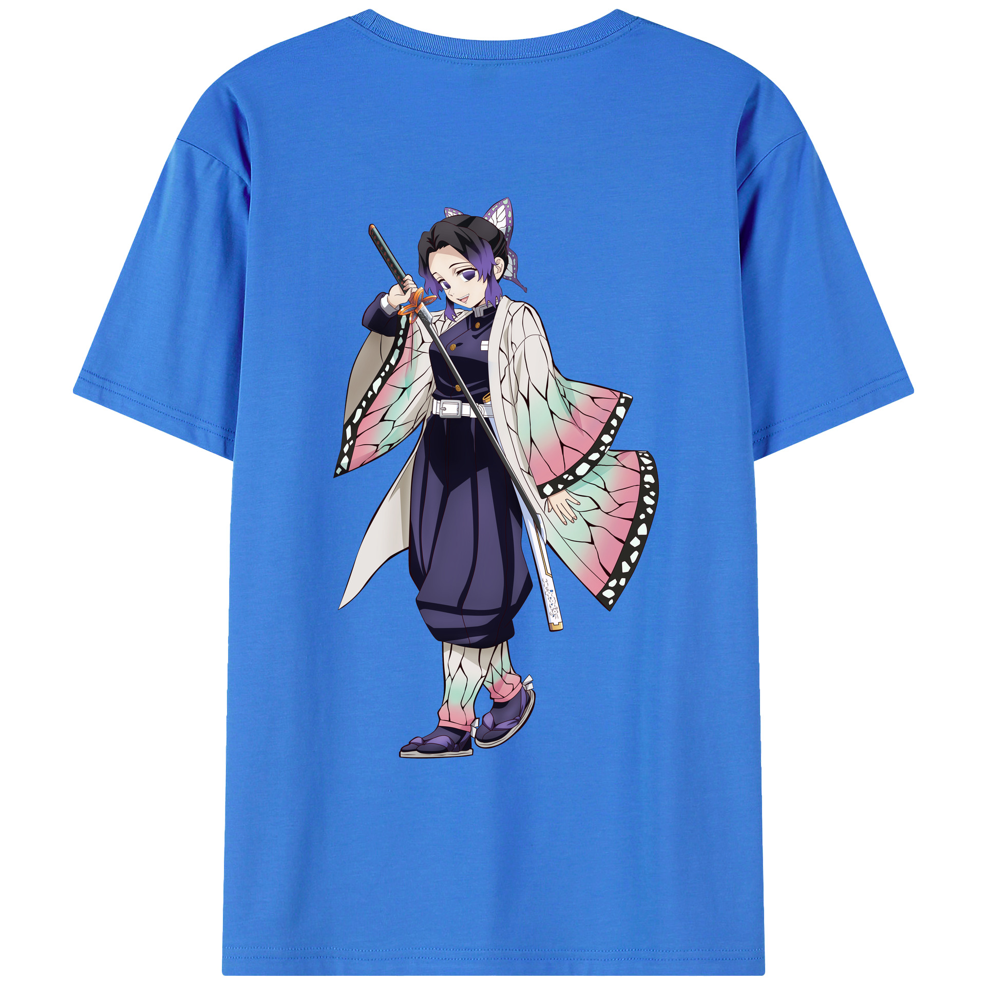 （画像用） 鬼滅の刃（きめつのやいば）蟲柱-胡蝶 しのぶ／こちょう しのぶ Kochou Shinobu 綿100％ メンズ半袖Tシャツ（バックプリント） 通気性