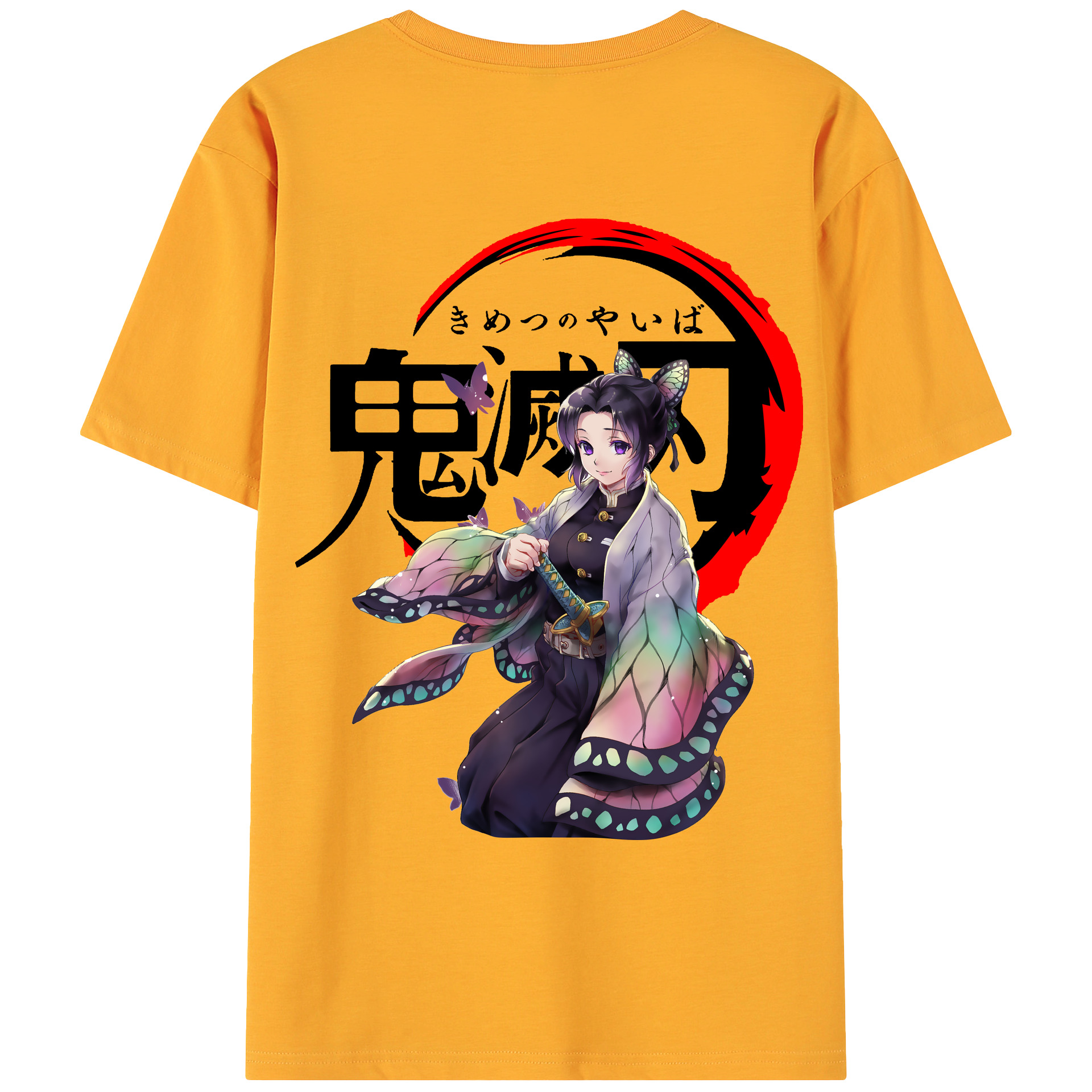 （画像用） 鬼滅の刃（きめつのやいば）蟲柱-胡蝶 しのぶ／こちょう しのぶ Kochou Shinobu 綿100％ メンズ半袖Tシャツ（バックプリント） 通気性