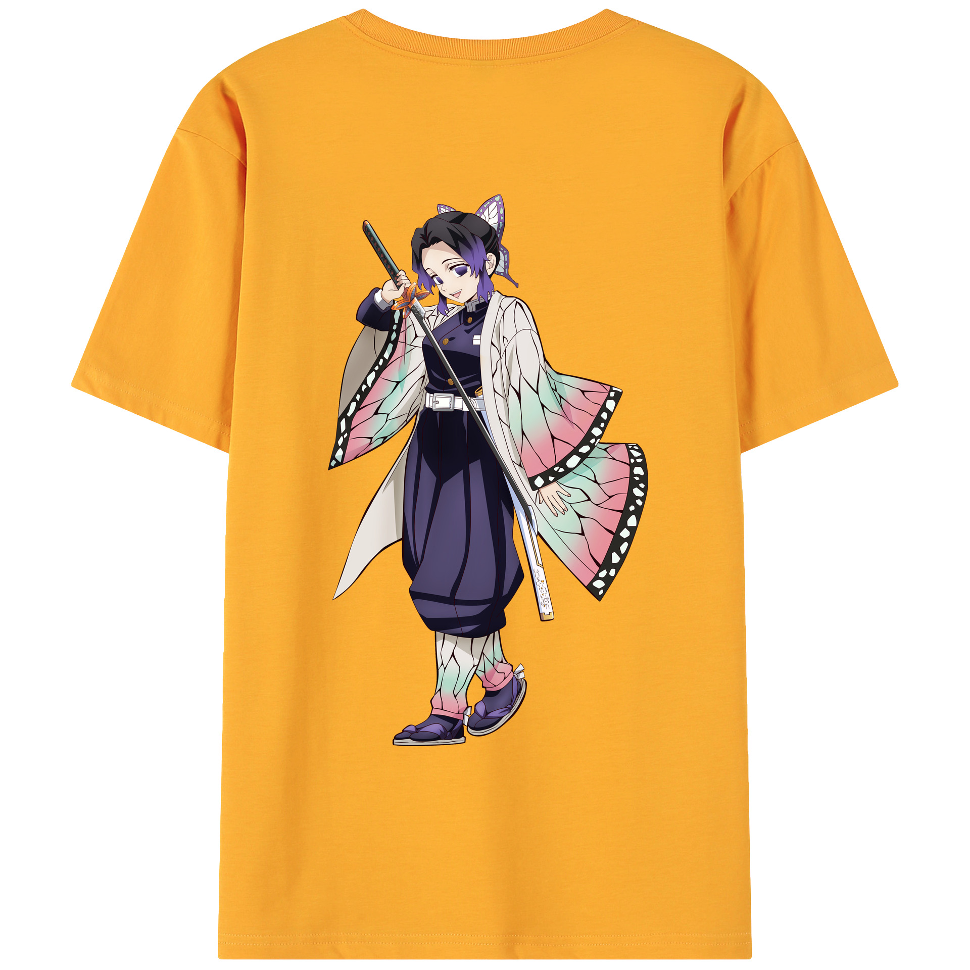 （画像用） 鬼滅の刃（きめつのやいば）蟲柱-胡蝶 しのぶ／こちょう しのぶ Kochou Shinobu 綿100％ メンズ半袖Tシャツ（バックプリント） 通気性