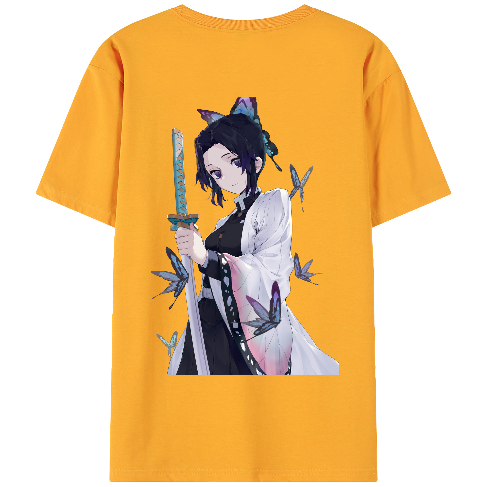 （画像用） 鬼滅の刃（きめつのやいば）蟲柱-胡蝶 しのぶ／こちょう しのぶ Kochou Shinobu 綿100％ メンズ半袖Tシャツ（バックプリント） 通気性