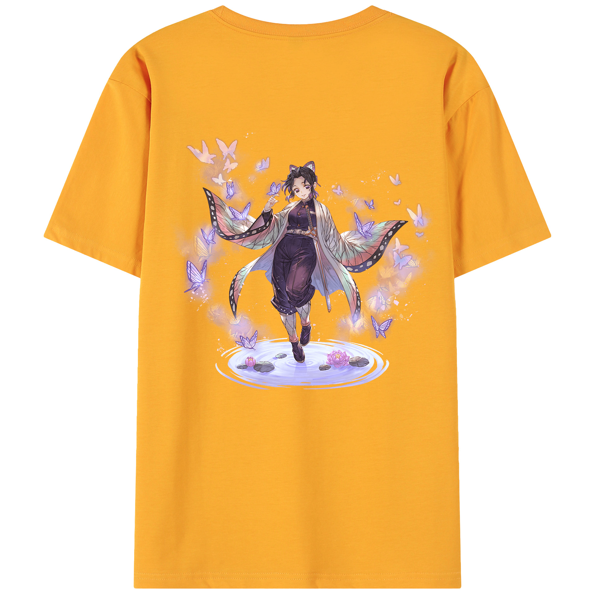 （画像用） 鬼滅の刃（きめつのやいば）蟲柱-胡蝶 しのぶ／こちょう しのぶ Kochou Shinobu 綿100％ メンズ半袖Tシャツ（バックプリント） 通気性