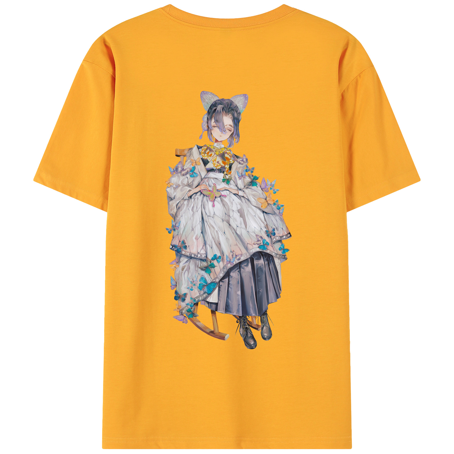 （画像用） 鬼滅の刃（きめつのやいば）蟲柱-胡蝶 しのぶ／こちょう しのぶ Kochou Shinobu 綿100％ メンズ半袖Tシャツ（バックプリント） 通気性