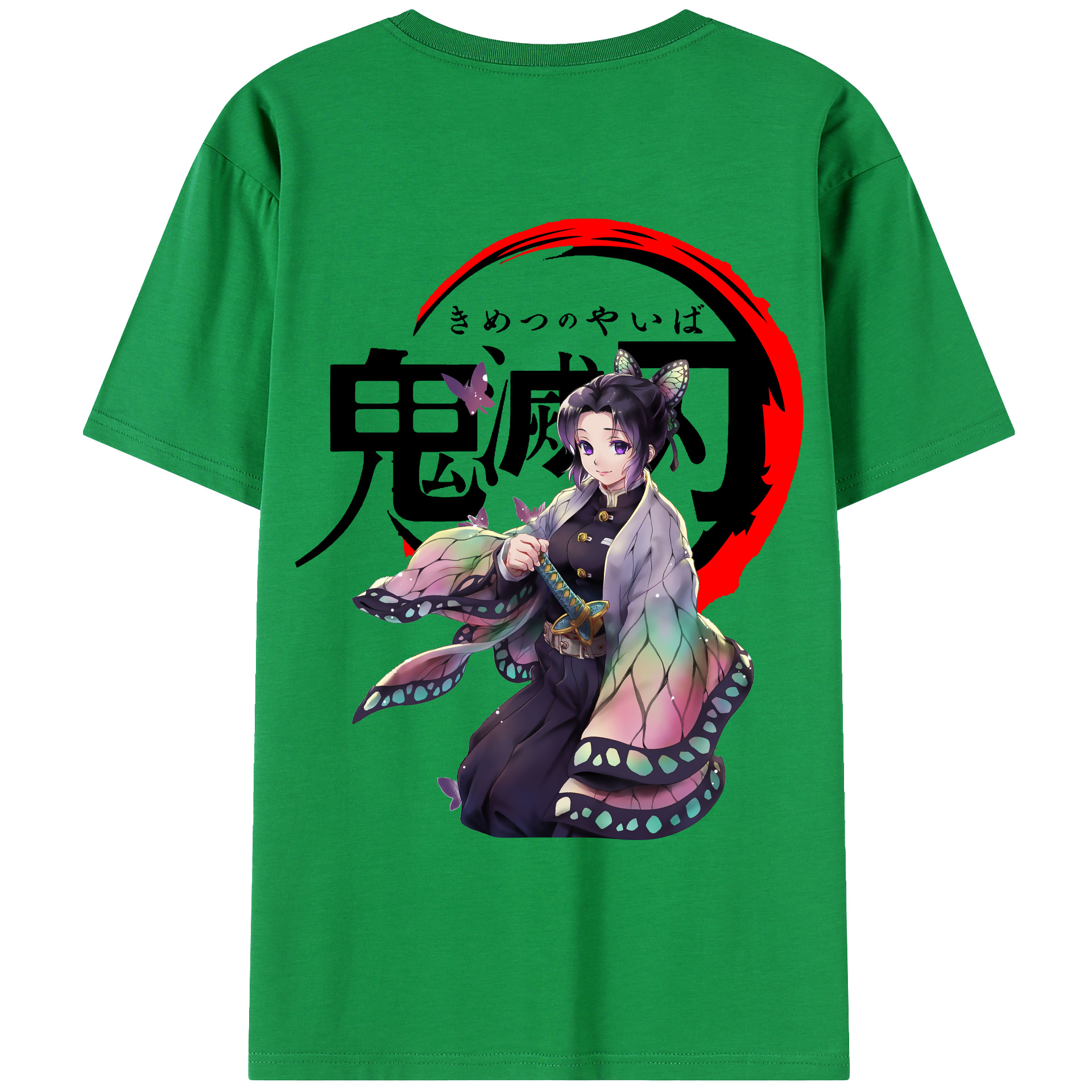 （画像用） 鬼滅の刃（きめつのやいば）蟲柱-胡蝶 しのぶ／こちょう しのぶ Kochou Shinobu 綿100％ メンズ半袖Tシャツ（バックプリント） 通気性