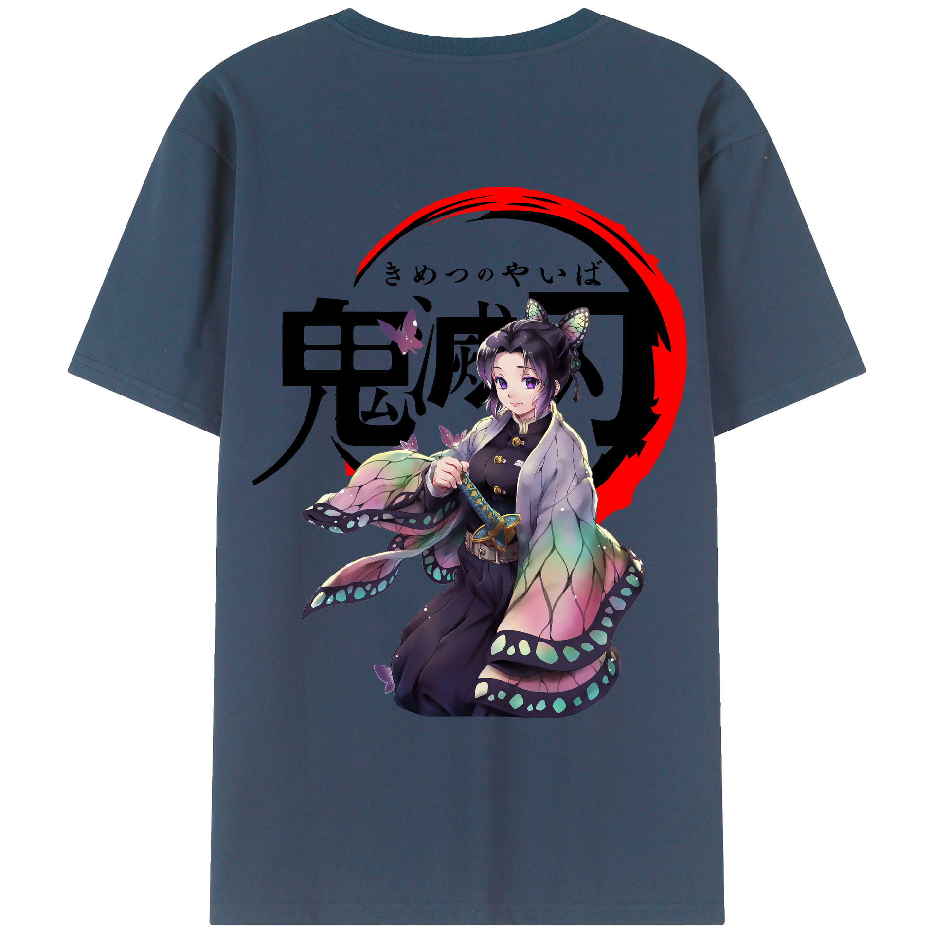 （画像用） 鬼滅の刃（きめつのやいば）蟲柱-胡蝶 しのぶ／こちょう しのぶ Kochou Shinobu 綿100％ メンズ半袖Tシャツ（バックプリント） 通気性
