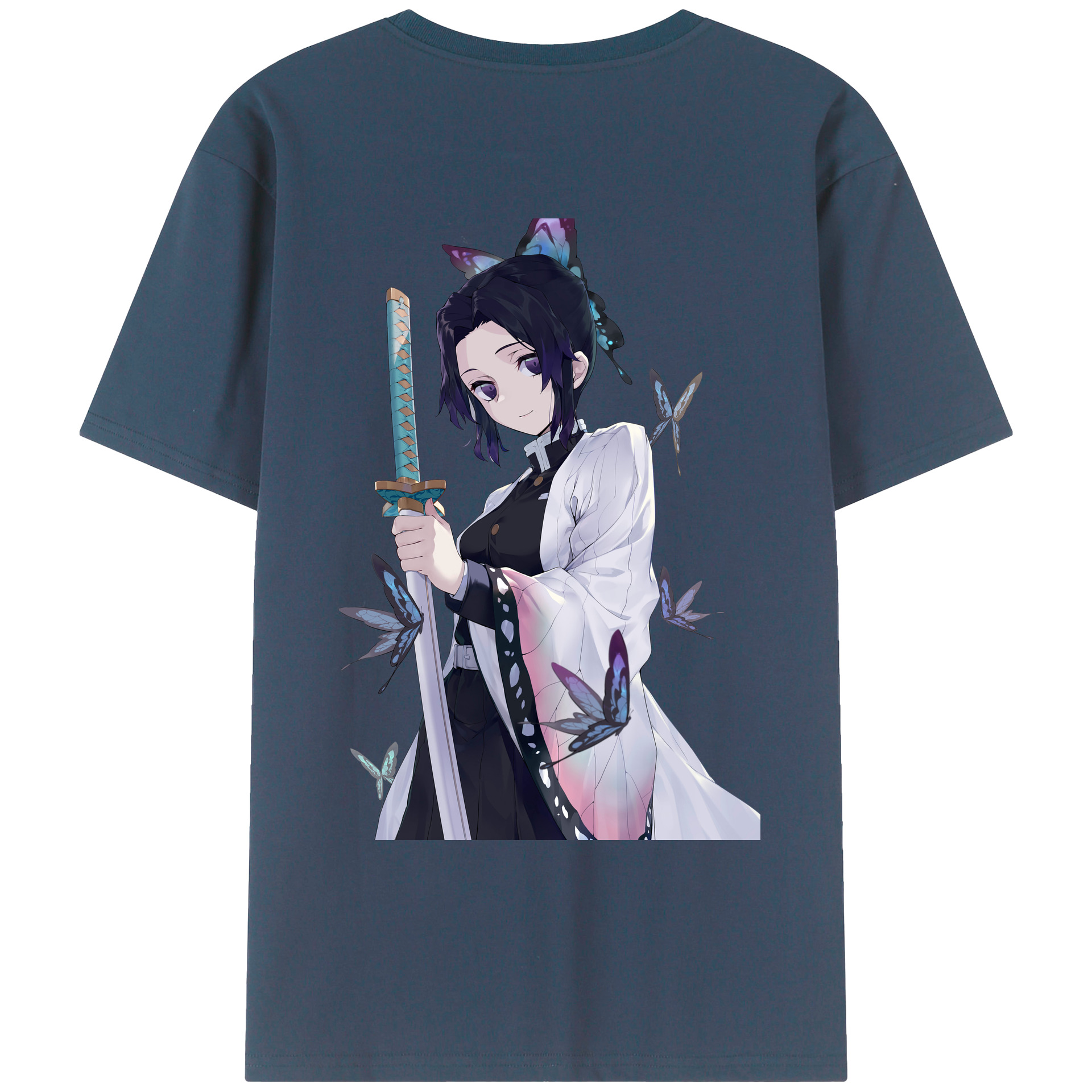 （画像用） 鬼滅の刃（きめつのやいば）蟲柱-胡蝶 しのぶ／こちょう しのぶ Kochou Shinobu 綿100％ メンズ半袖Tシャツ（バックプリント） 通気性