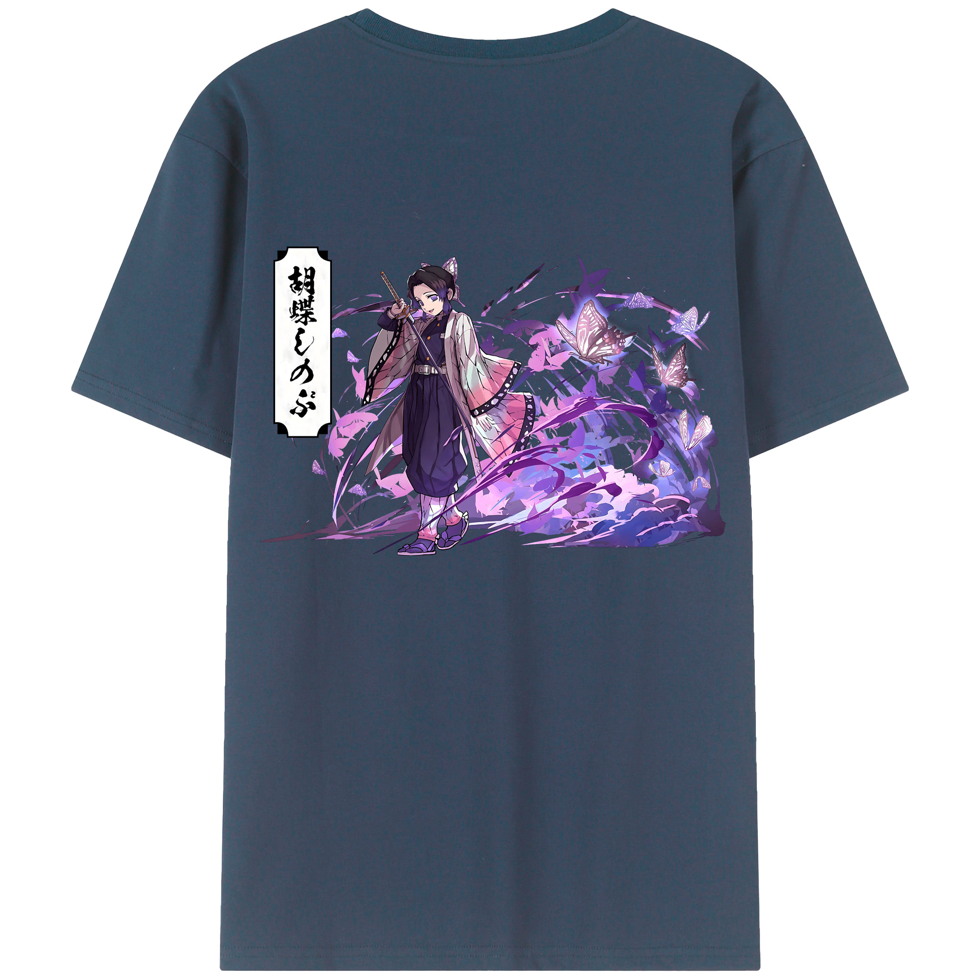 （画像用） 鬼滅の刃（きめつのやいば）蟲柱-胡蝶 しのぶ／こちょう しのぶ Kochou Shinobu 綿100％ メンズ半袖Tシャツ（バックプリント） 通気性