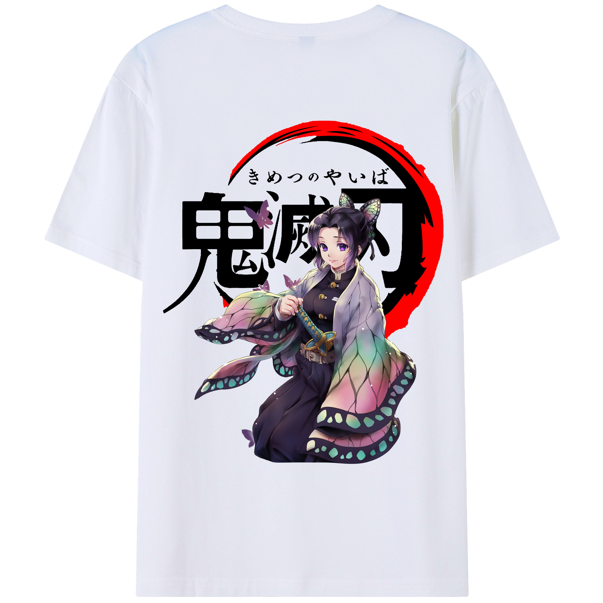 （画像用） 鬼滅の刃（きめつのやいば）蟲柱-胡蝶 しのぶ／こちょう しのぶ Kochou Shinobu 綿100％ メンズ半袖Tシャツ（バックプリント） 通気性