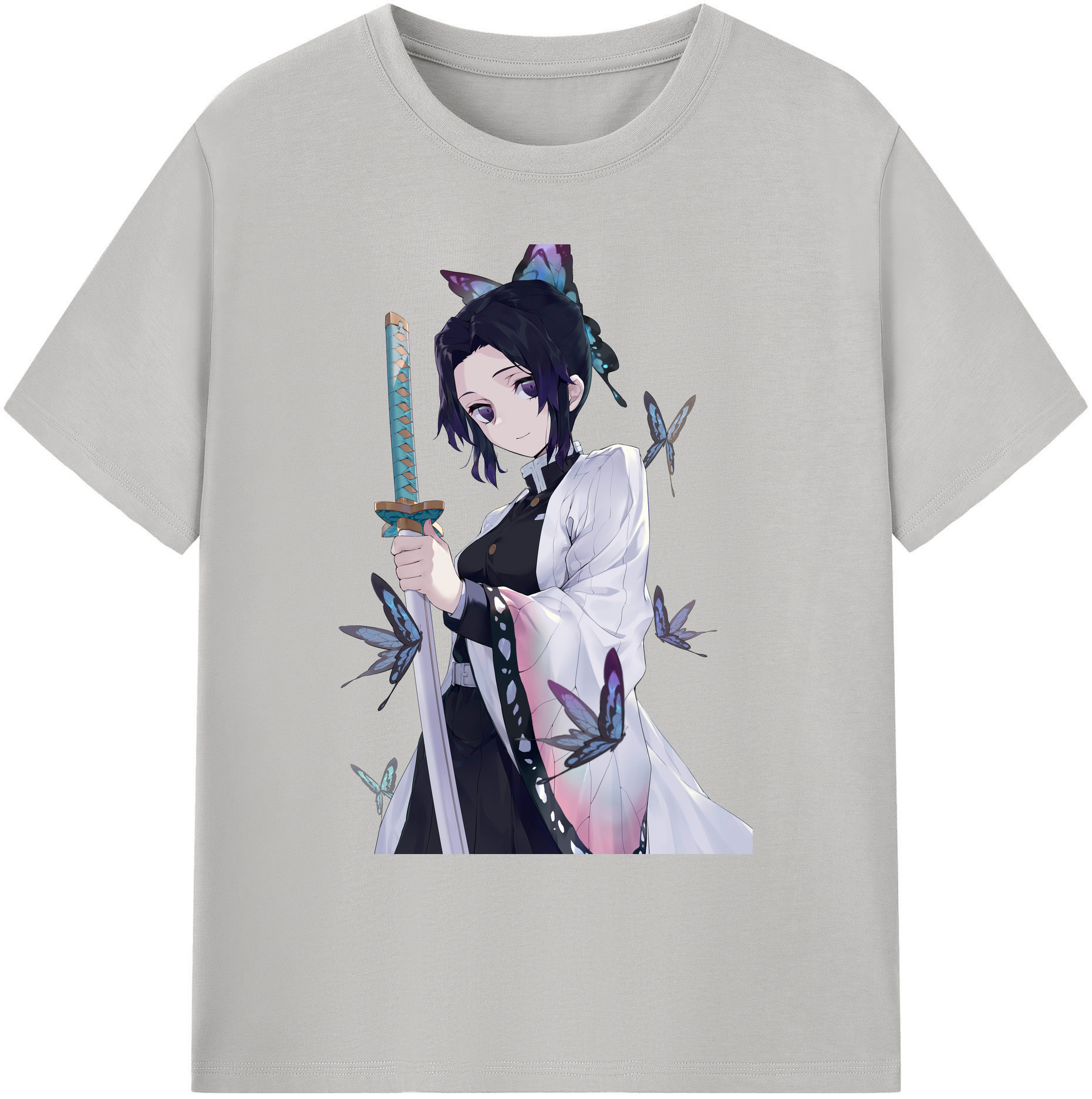 （画像用） 鬼滅の刃（きめつのやいば）蟲柱-胡蝶 しのぶ／こちょう しのぶ Kochou Shinobu 綿100％ メンズ半袖Tシャツ｜肌触りやわらか＆通気性