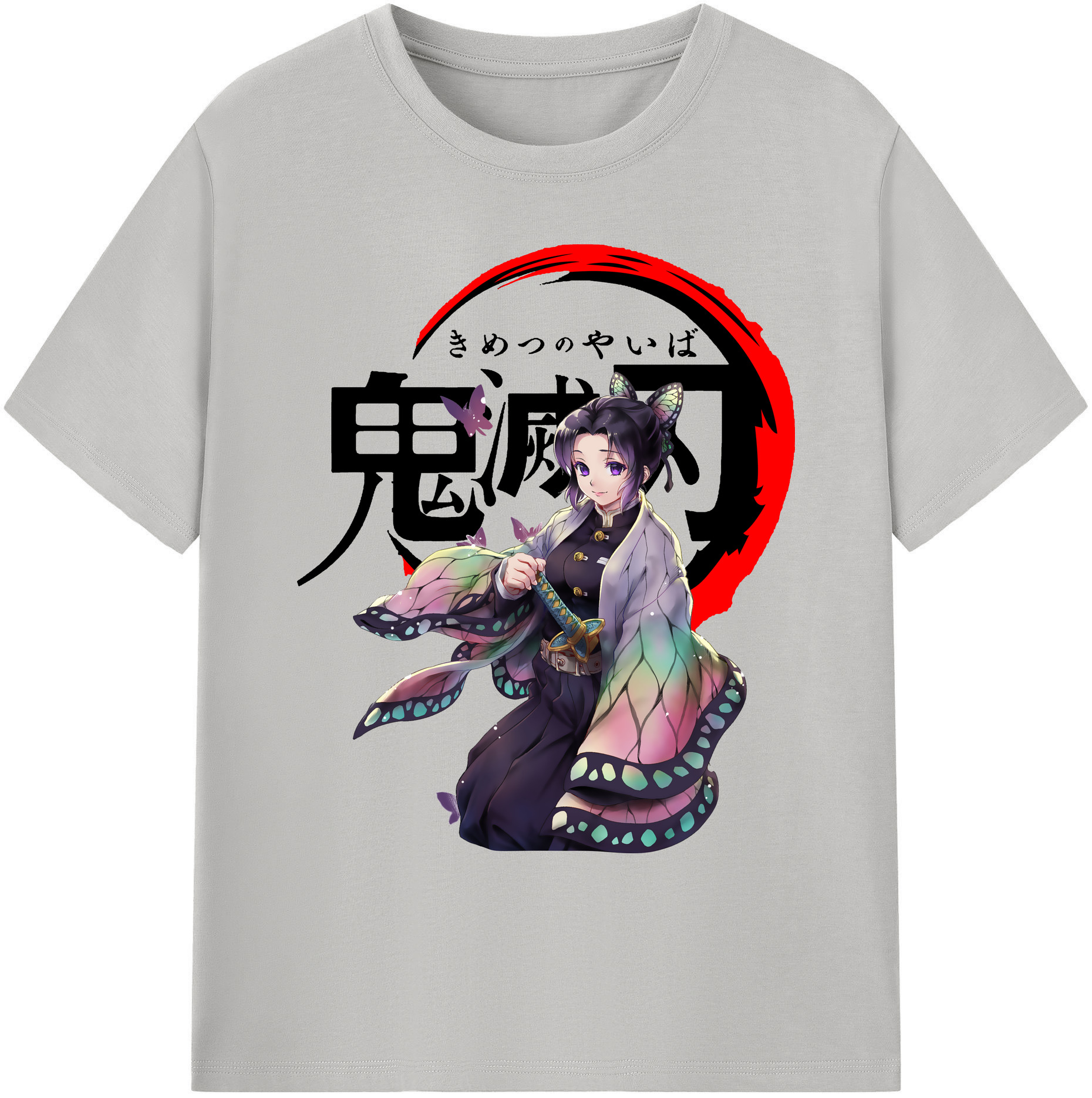 （画像用） 鬼滅の刃（きめつのやいば）蟲柱-胡蝶 しのぶ／こちょう しのぶ Kochou Shinobu 綿100％ メンズ半袖Tシャツ｜肌触りやわらか＆通気性