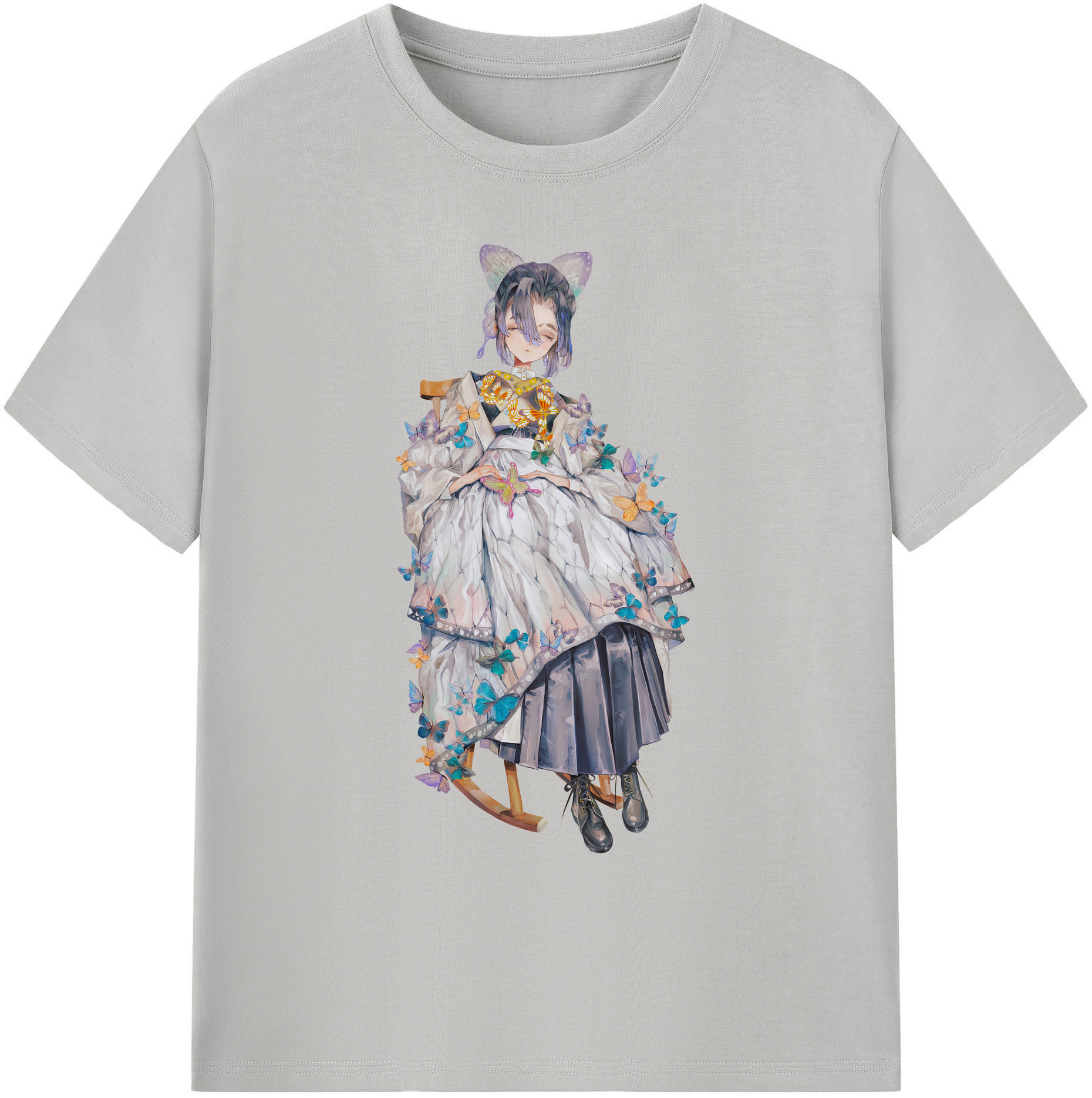 （画像用） 鬼滅の刃（きめつのやいば）蟲柱-胡蝶 しのぶ／こちょう しのぶ Kochou Shinobu 綿100％ メンズ半袖Tシャツ｜肌触りやわらか＆通気性