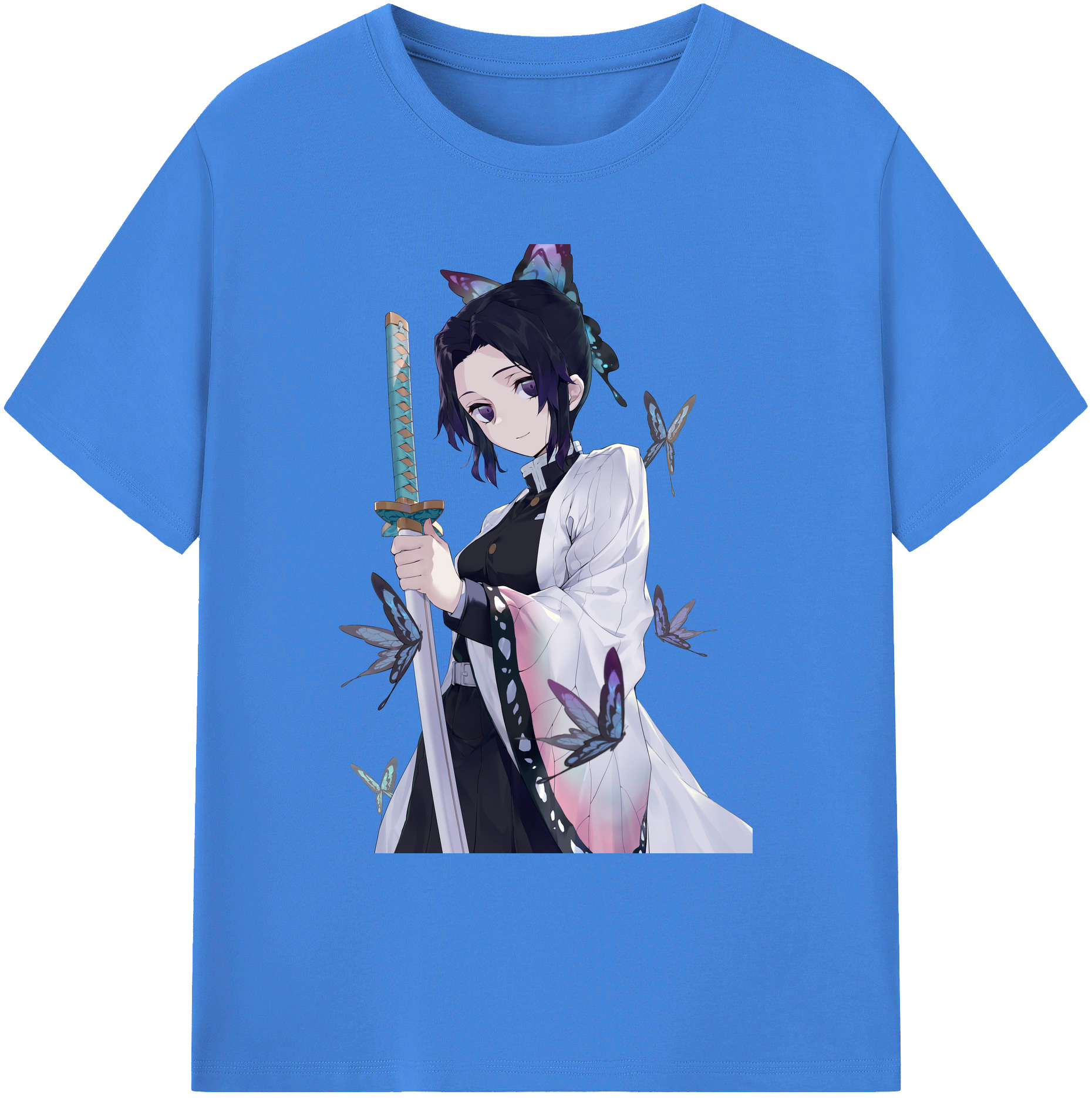（画像用） 鬼滅の刃（きめつのやいば）蟲柱-胡蝶 しのぶ／こちょう しのぶ Kochou Shinobu 綿100％ メンズ半袖Tシャツ｜肌触りやわらか＆通気性
