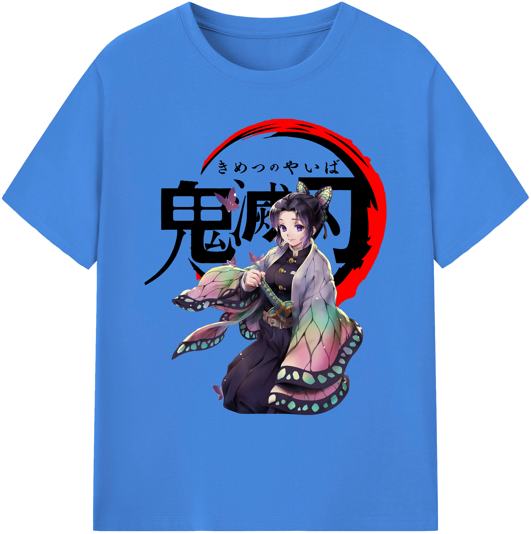 （画像用） 鬼滅の刃（きめつのやいば）蟲柱-胡蝶 しのぶ／こちょう しのぶ Kochou Shinobu 綿100％ メンズ半袖Tシャツ｜肌触りやわらか＆通気性