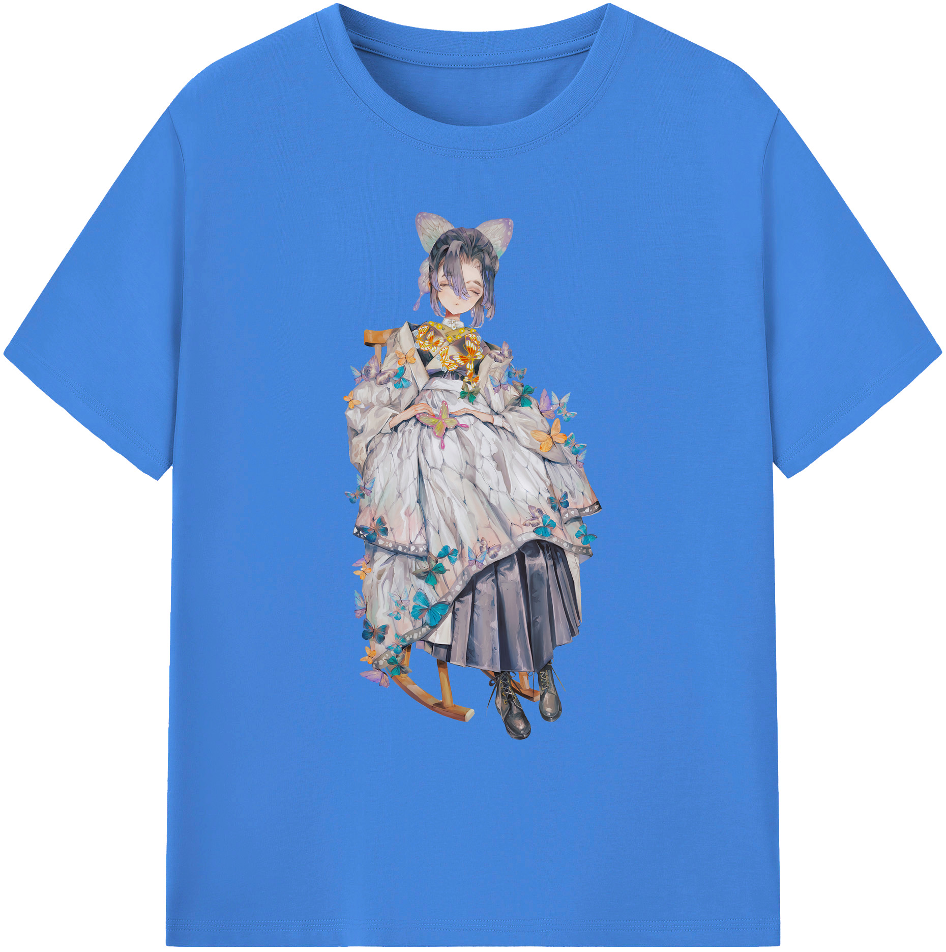 （画像用） 鬼滅の刃（きめつのやいば）蟲柱-胡蝶 しのぶ／こちょう しのぶ Kochou Shinobu 綿100％ メンズ半袖Tシャツ｜肌触りやわらか＆通気性