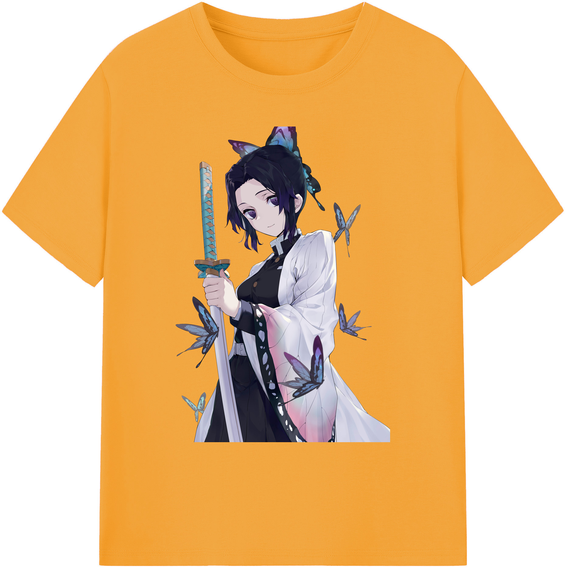 （画像用） 鬼滅の刃（きめつのやいば）蟲柱-胡蝶 しのぶ／こちょう しのぶ Kochou Shinobu 綿100％ メンズ半袖Tシャツ｜肌触りやわらか＆通気性