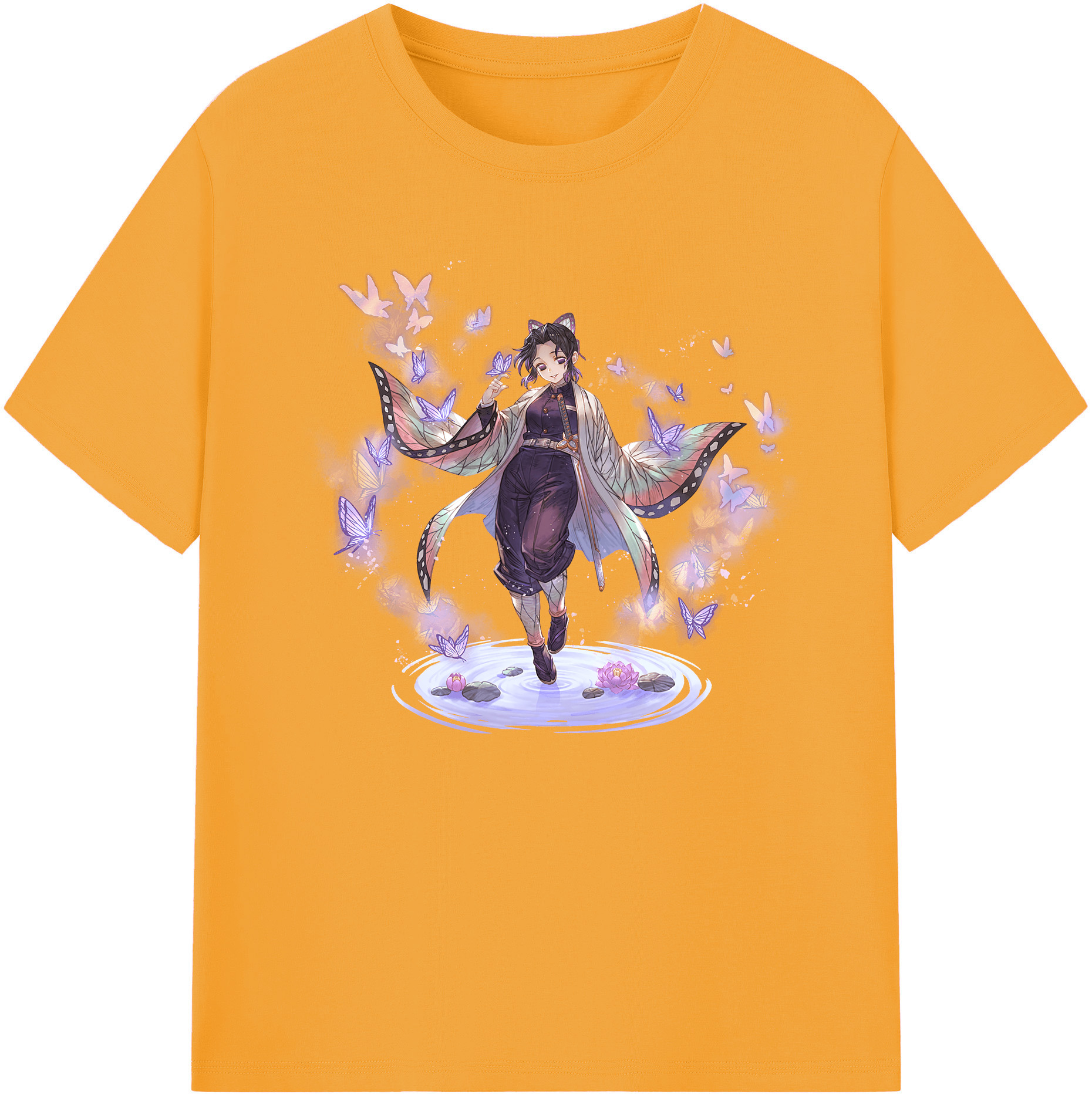 （画像用） 鬼滅の刃（きめつのやいば）蟲柱-胡蝶 しのぶ／こちょう しのぶ Kochou Shinobu 綿100％ メンズ半袖Tシャツ｜肌触りやわらか＆通気性