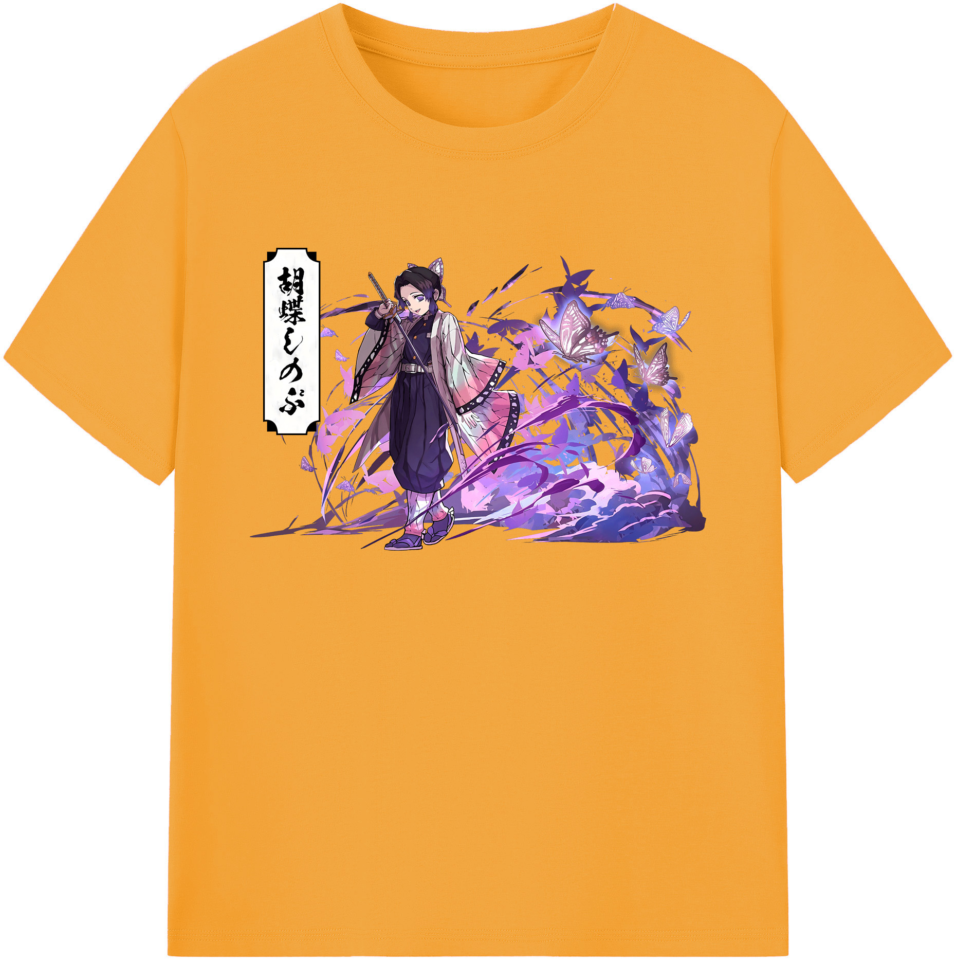 （画像用） 鬼滅の刃（きめつのやいば）蟲柱-胡蝶 しのぶ／こちょう しのぶ Kochou Shinobu 綿100％ メンズ半袖Tシャツ｜肌触りやわらか＆通気性