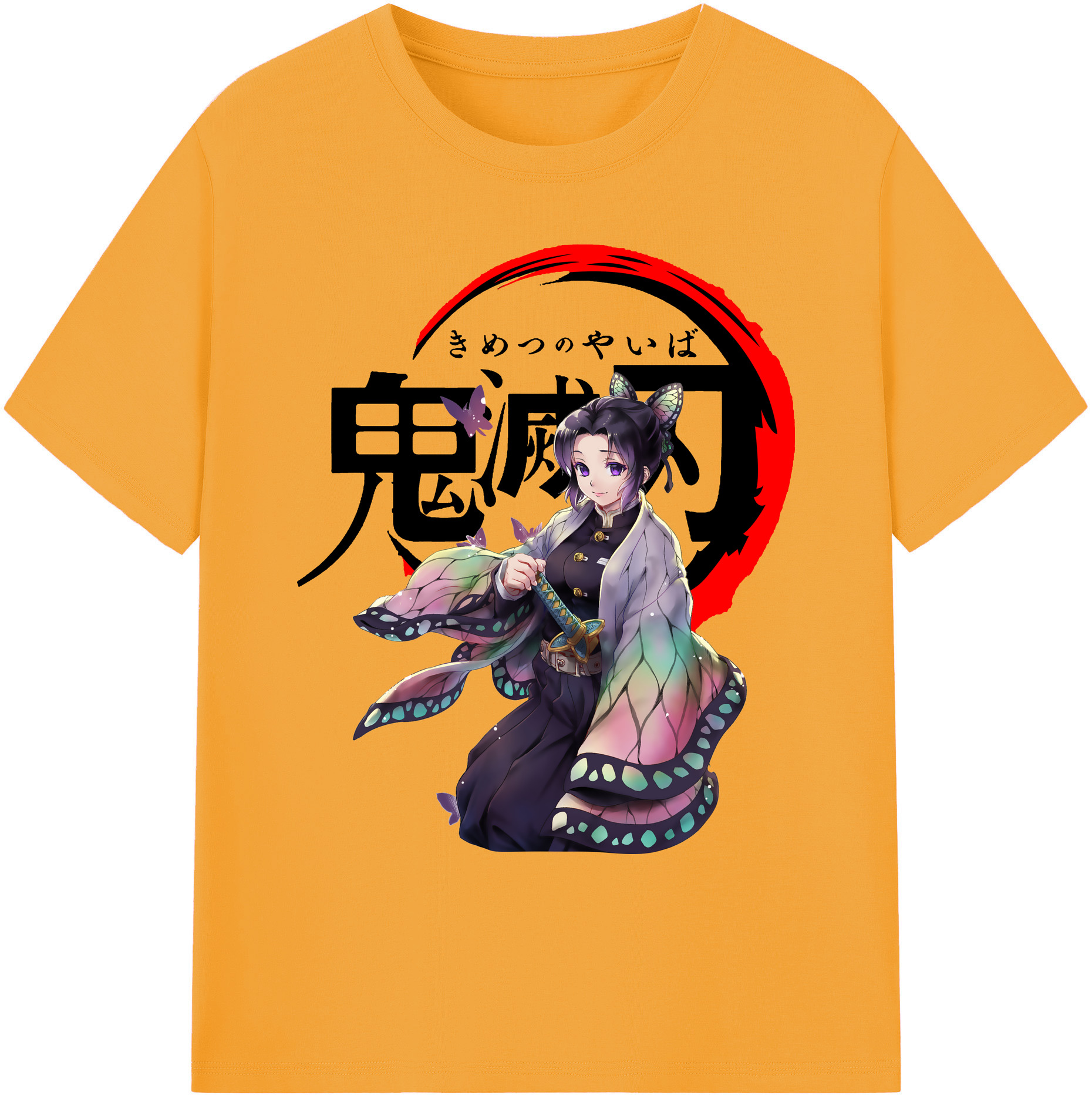 （画像用） 鬼滅の刃（きめつのやいば）蟲柱-胡蝶 しのぶ／こちょう しのぶ Kochou Shinobu 綿100％ メンズ半袖Tシャツ｜肌触りやわらか＆通気性