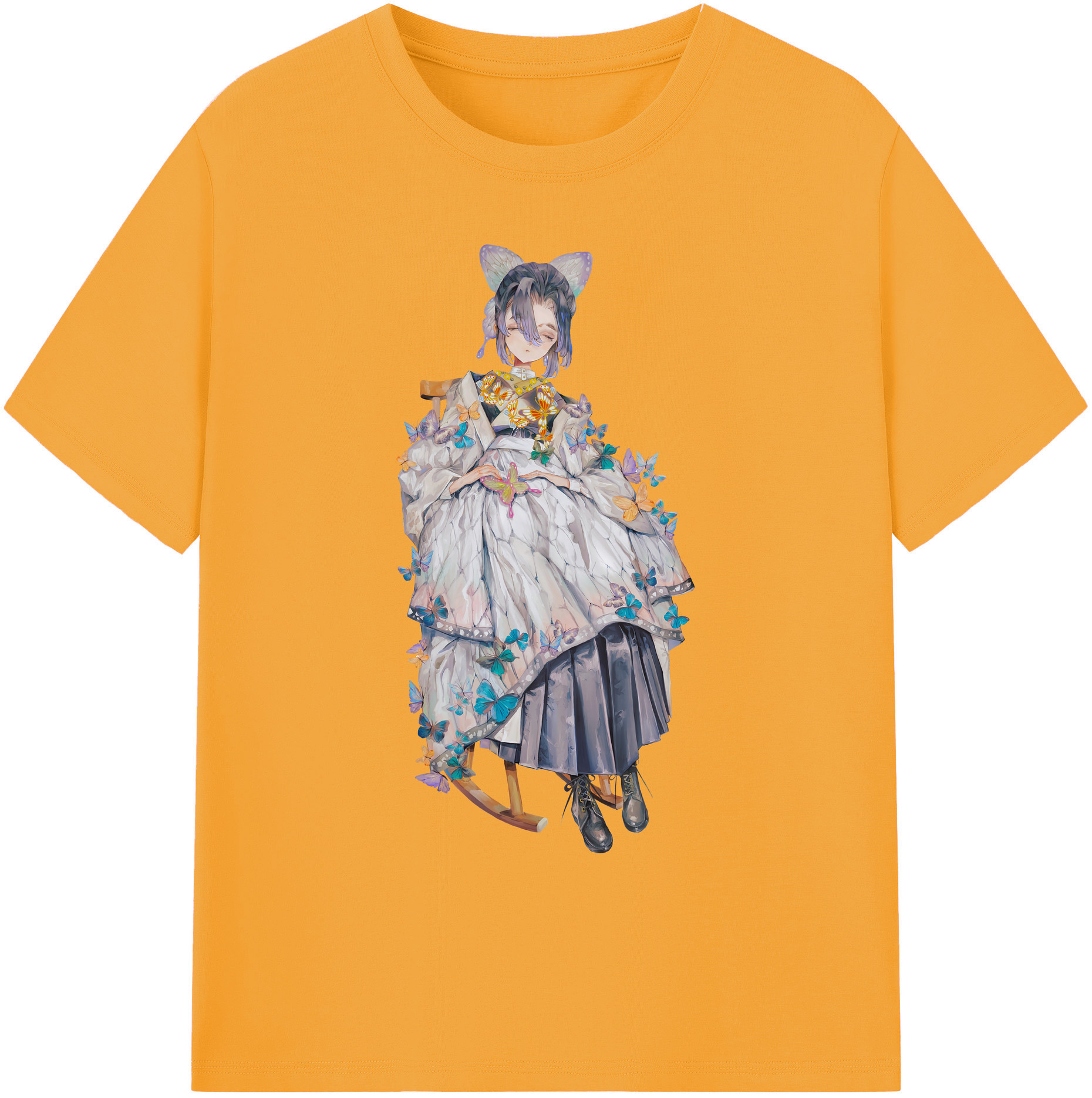 （画像用） 鬼滅の刃（きめつのやいば）蟲柱-胡蝶 しのぶ／こちょう しのぶ Kochou Shinobu 綿100％ メンズ半袖Tシャツ｜肌触りやわらか＆通気性