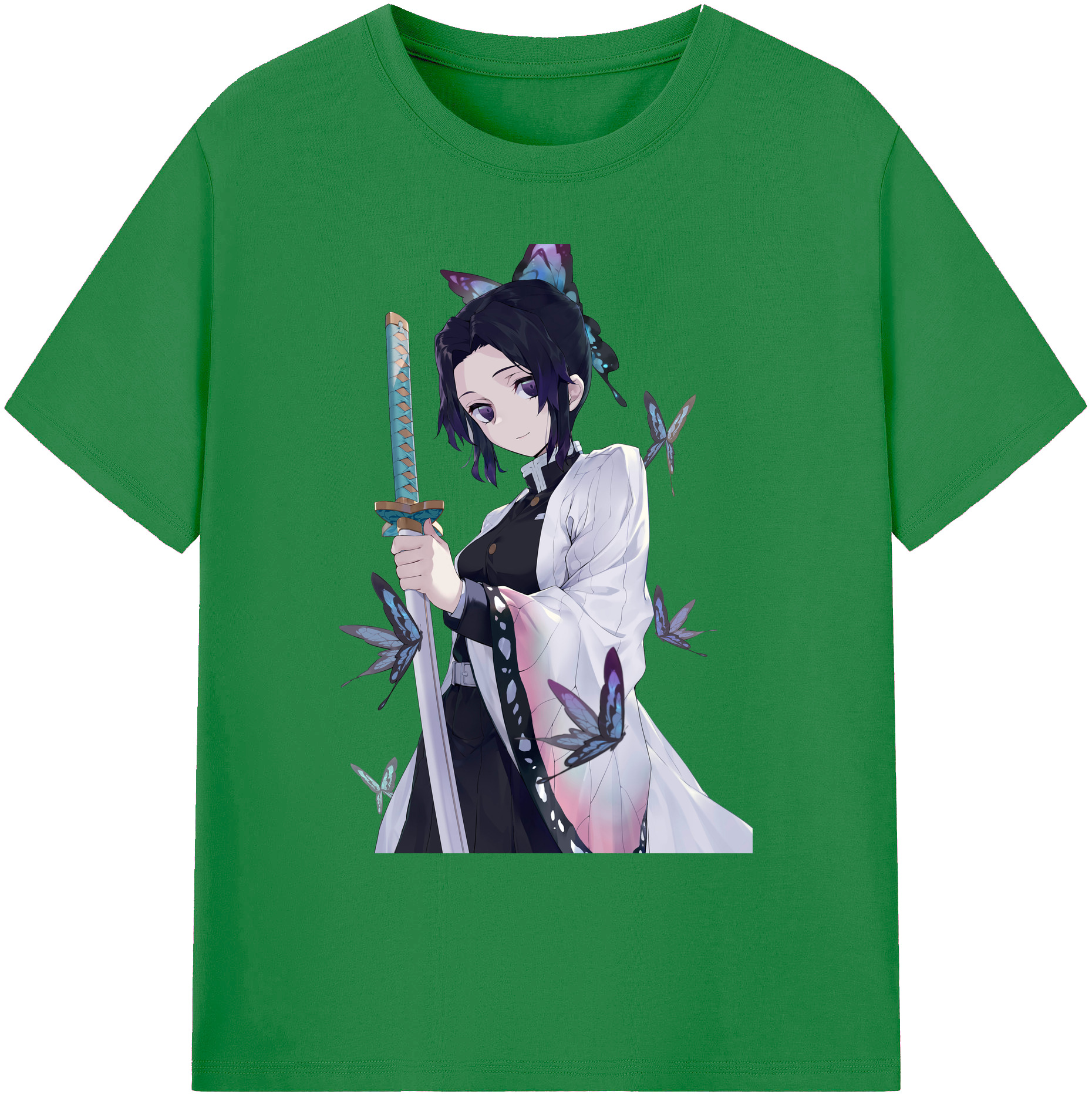（画像用） 鬼滅の刃（きめつのやいば）蟲柱-胡蝶 しのぶ／こちょう しのぶ Kochou Shinobu 綿100％ メンズ半袖Tシャツ｜肌触りやわらか＆通気性