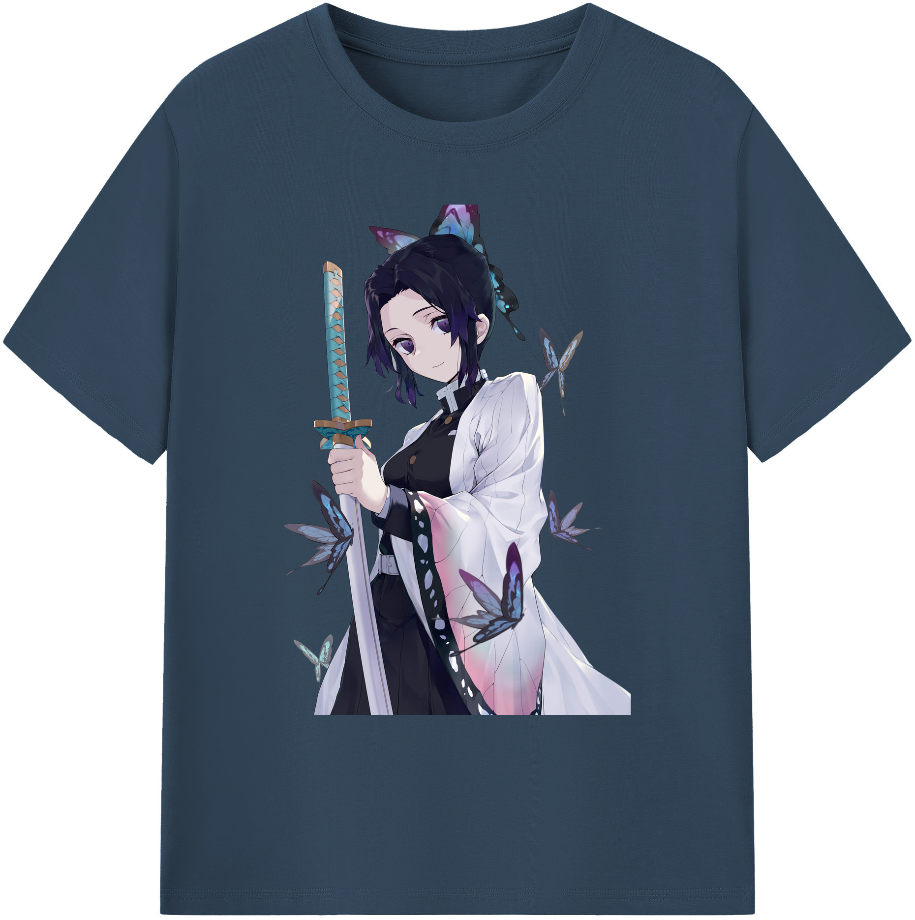（画像用） 鬼滅の刃（きめつのやいば）蟲柱-胡蝶 しのぶ／こちょう しのぶ Kochou Shinobu 綿100％ メンズ半袖Tシャツ｜肌触りやわらか＆通気性