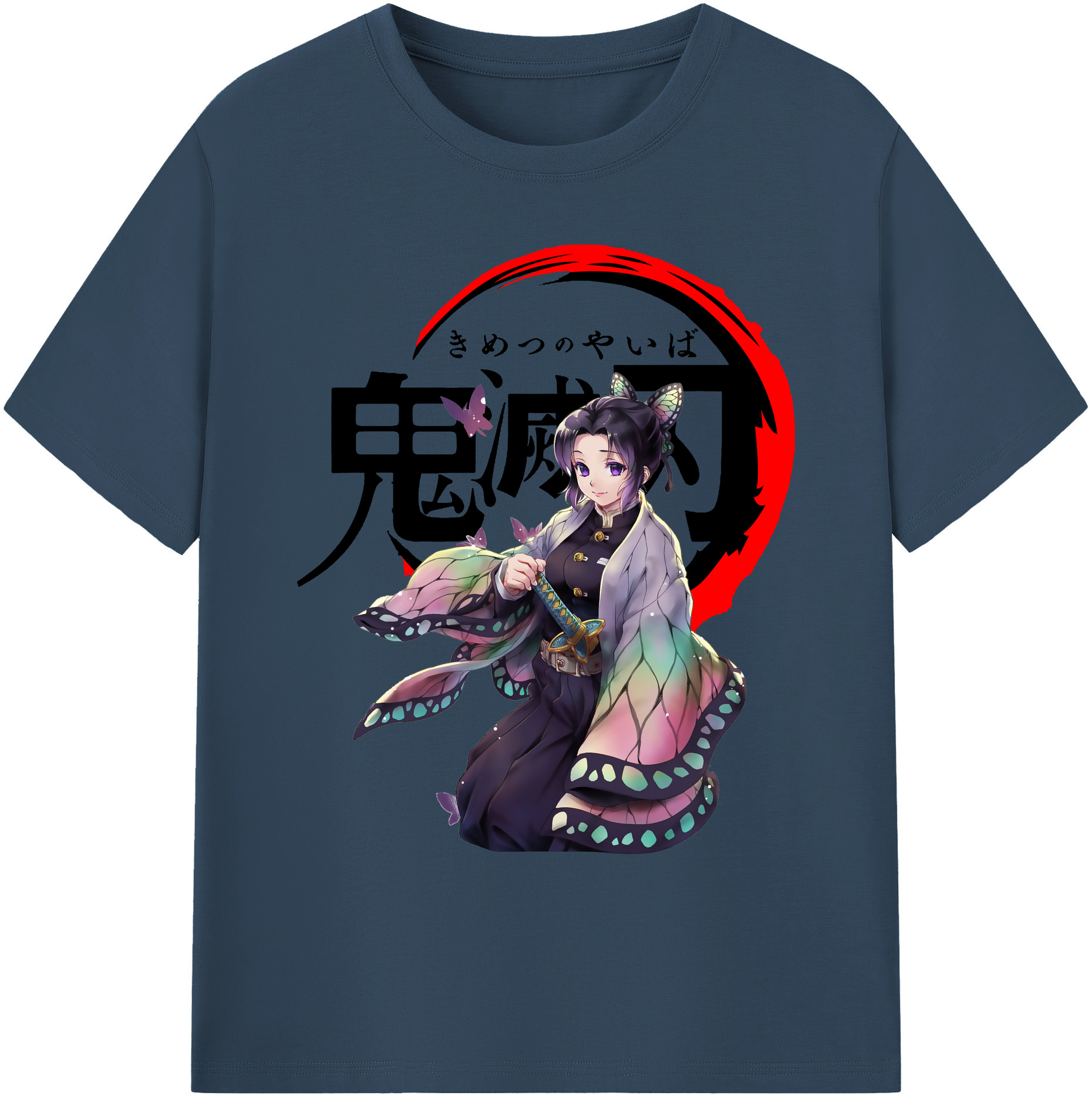 （画像用） 鬼滅の刃（きめつのやいば）蟲柱-胡蝶 しのぶ／こちょう しのぶ Kochou Shinobu 綿100％ メンズ半袖Tシャツ｜肌触りやわらか＆通気性
