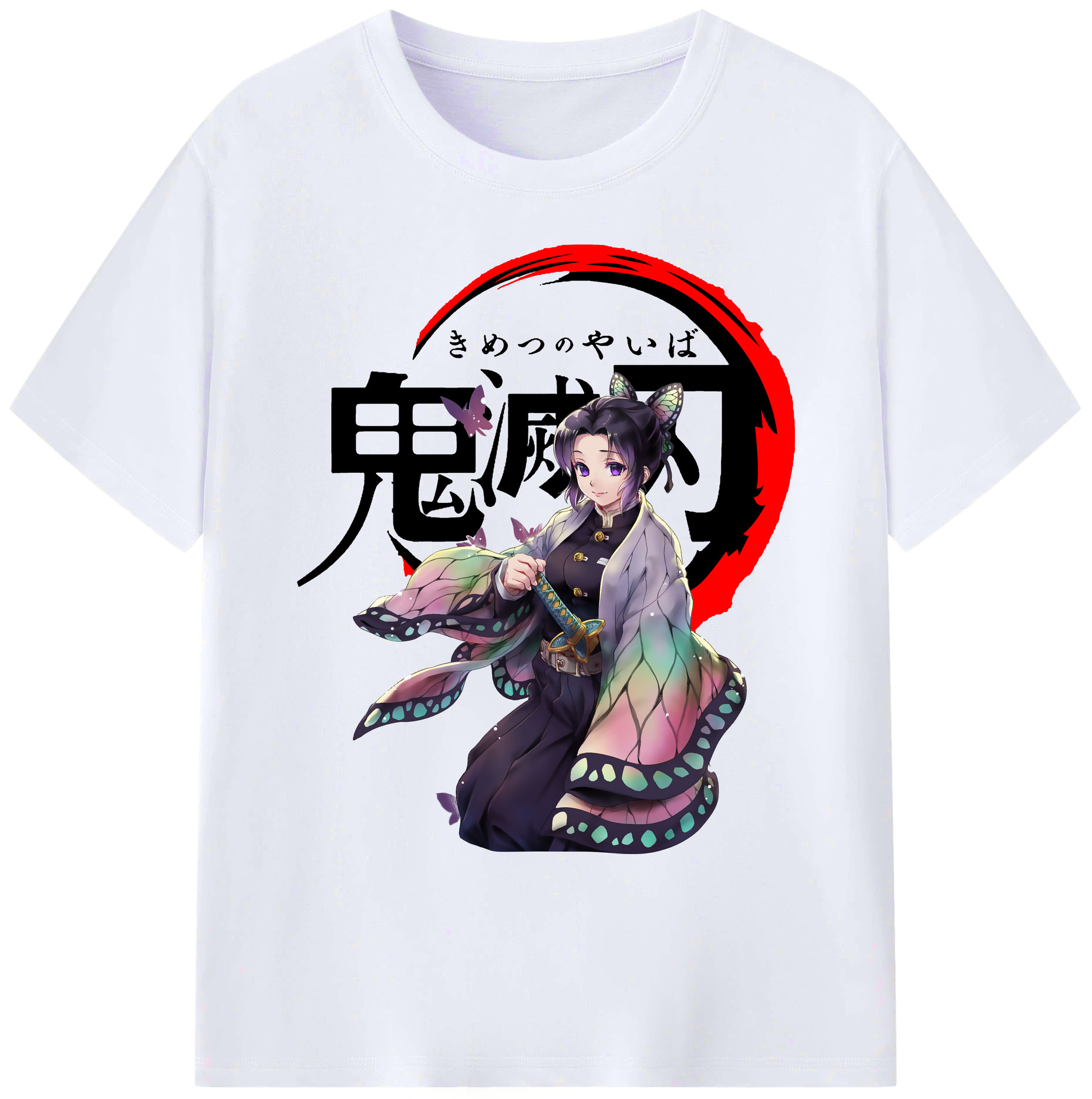 （画像用） 鬼滅の刃（きめつのやいば）蟲柱-胡蝶 しのぶ／こちょう しのぶ Kochou Shinobu 綿100％ メンズ半袖Tシャツ｜肌触りやわらか＆通気性