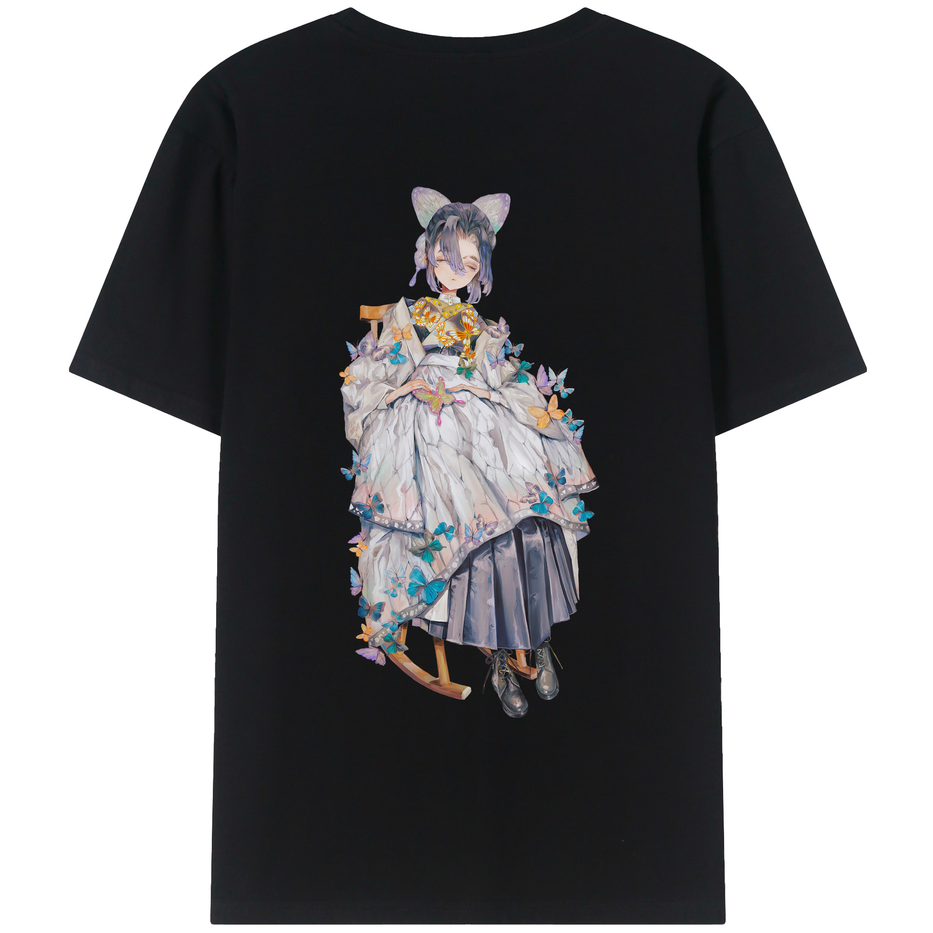 （画像用） 鬼滅の刃（きめつのやいば）蟲柱-胡蝶 しのぶ／こちょう しのぶ Kochou Shinobu レディース半袖Tシャツ(バックプリント)