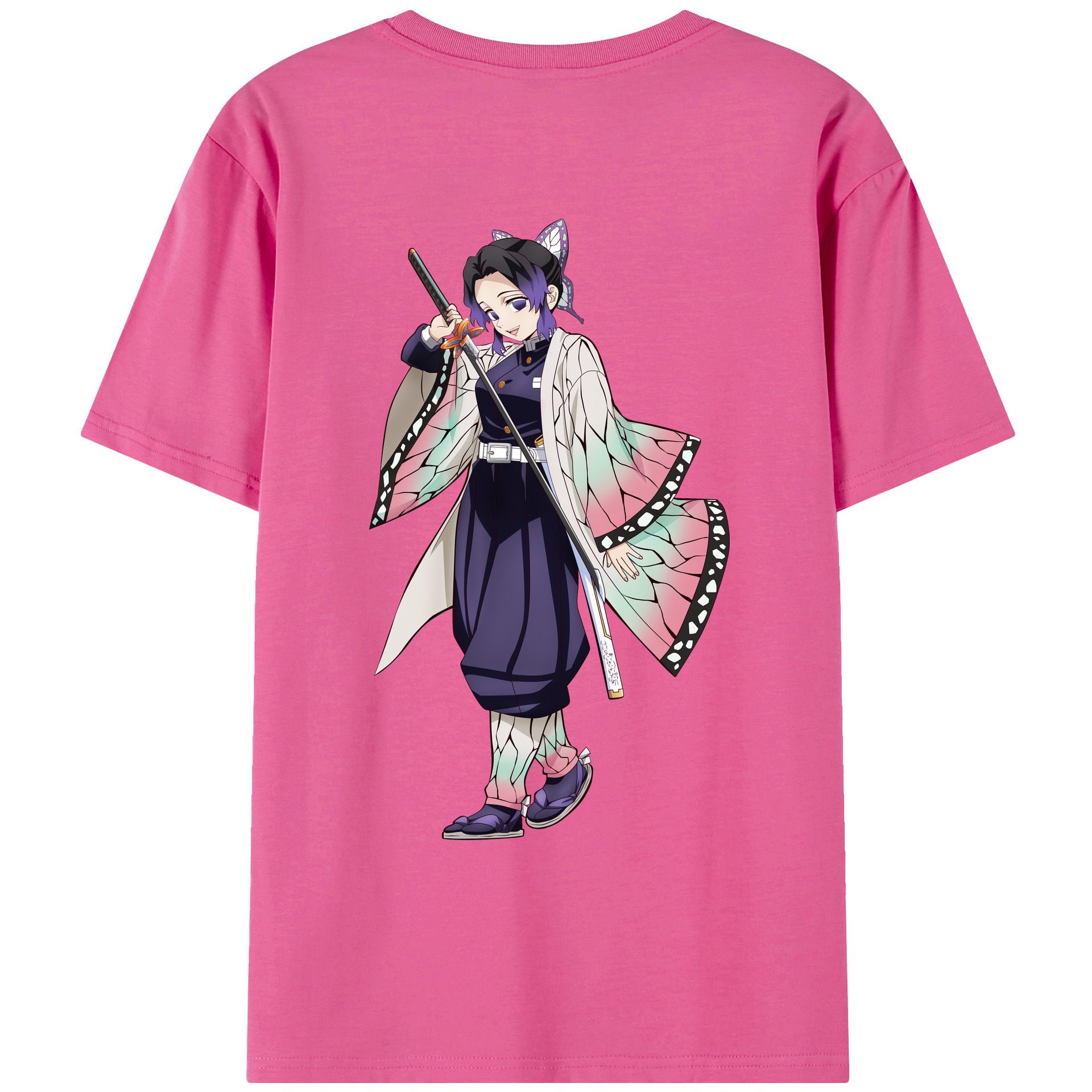 （画像用） 鬼滅の刃（きめつのやいば）蟲柱-胡蝶 しのぶ／こちょう しのぶ Kochou Shinobu レディース半袖Tシャツ(バックプリント)