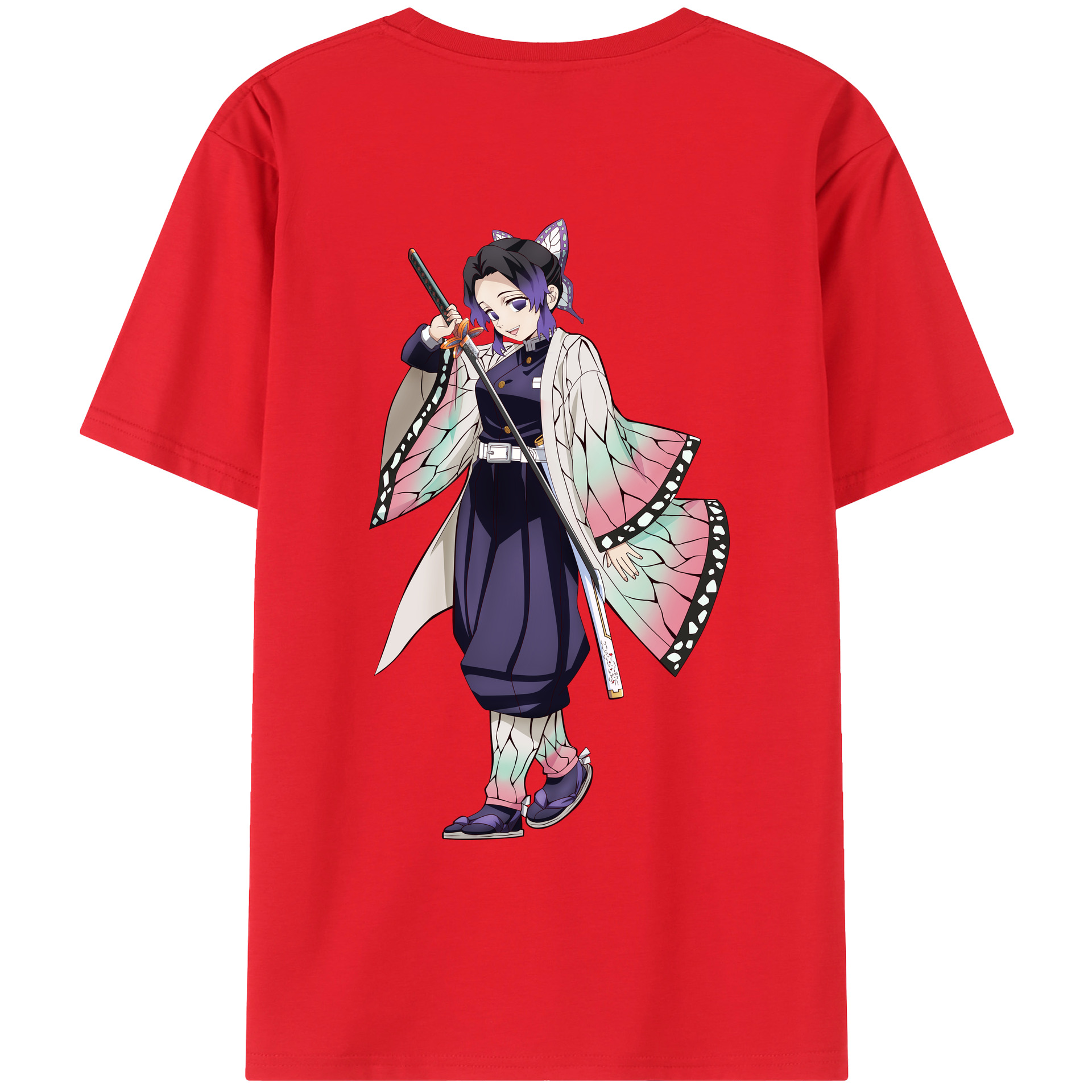 （画像用） 鬼滅の刃（きめつのやいば）蟲柱-胡蝶 しのぶ／こちょう しのぶ Kochou Shinobu レディース半袖Tシャツ(バックプリント)