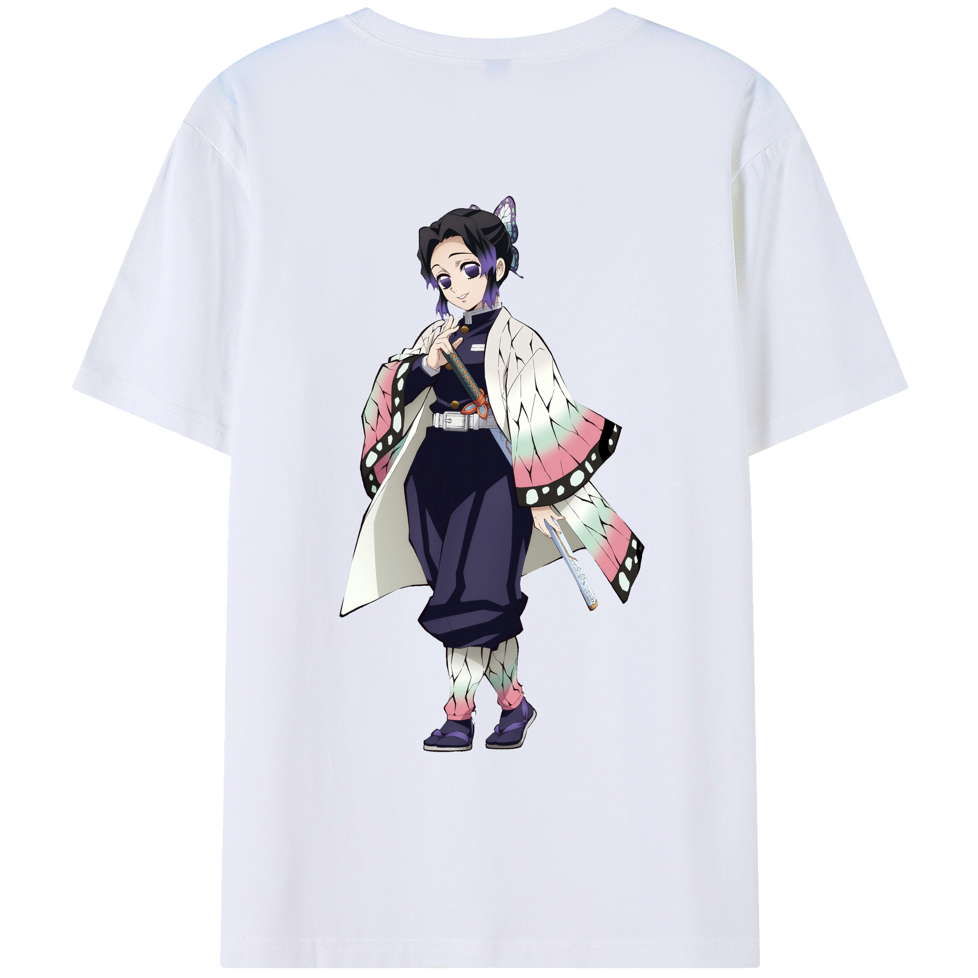（画像用） 鬼滅の刃（きめつのやいば）蟲柱-胡蝶 しのぶ／こちょう しのぶ Kochou Shinobu レディース半袖Tシャツ(バックプリント)