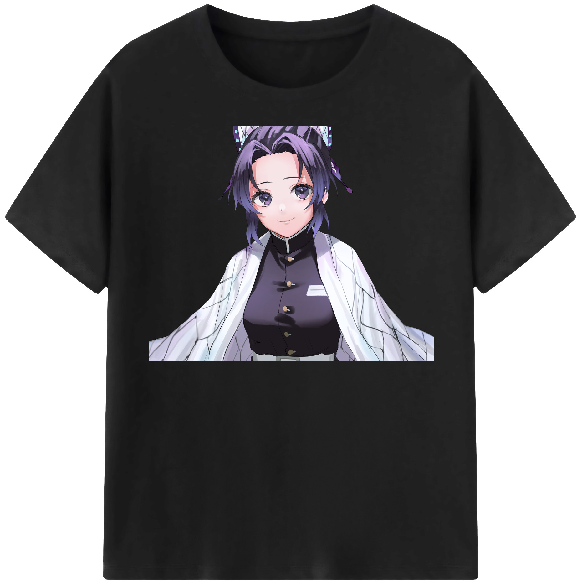 （画像用） 鬼滅の刃（きめつのやいば）蟲柱-胡蝶 しのぶ／こちょう しのぶ Kochou Shinobu レディースカジュアルプリントTシャツ（綿100％）