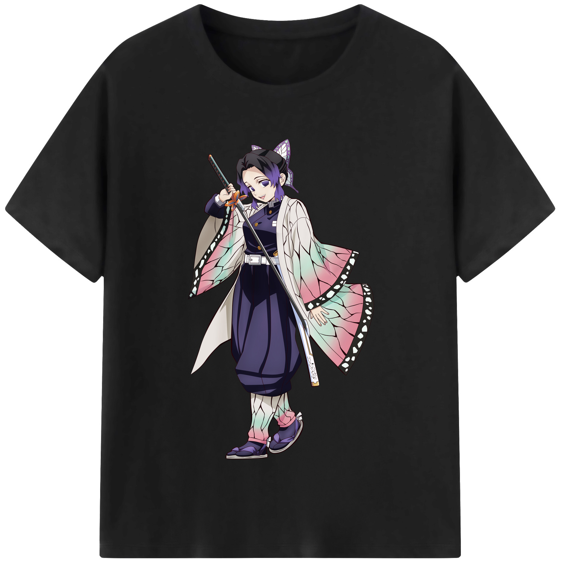 （画像用） 鬼滅の刃（きめつのやいば）蟲柱-胡蝶 しのぶ／こちょう しのぶ Kochou Shinobu レディースカジュアルプリントTシャツ（綿100％）