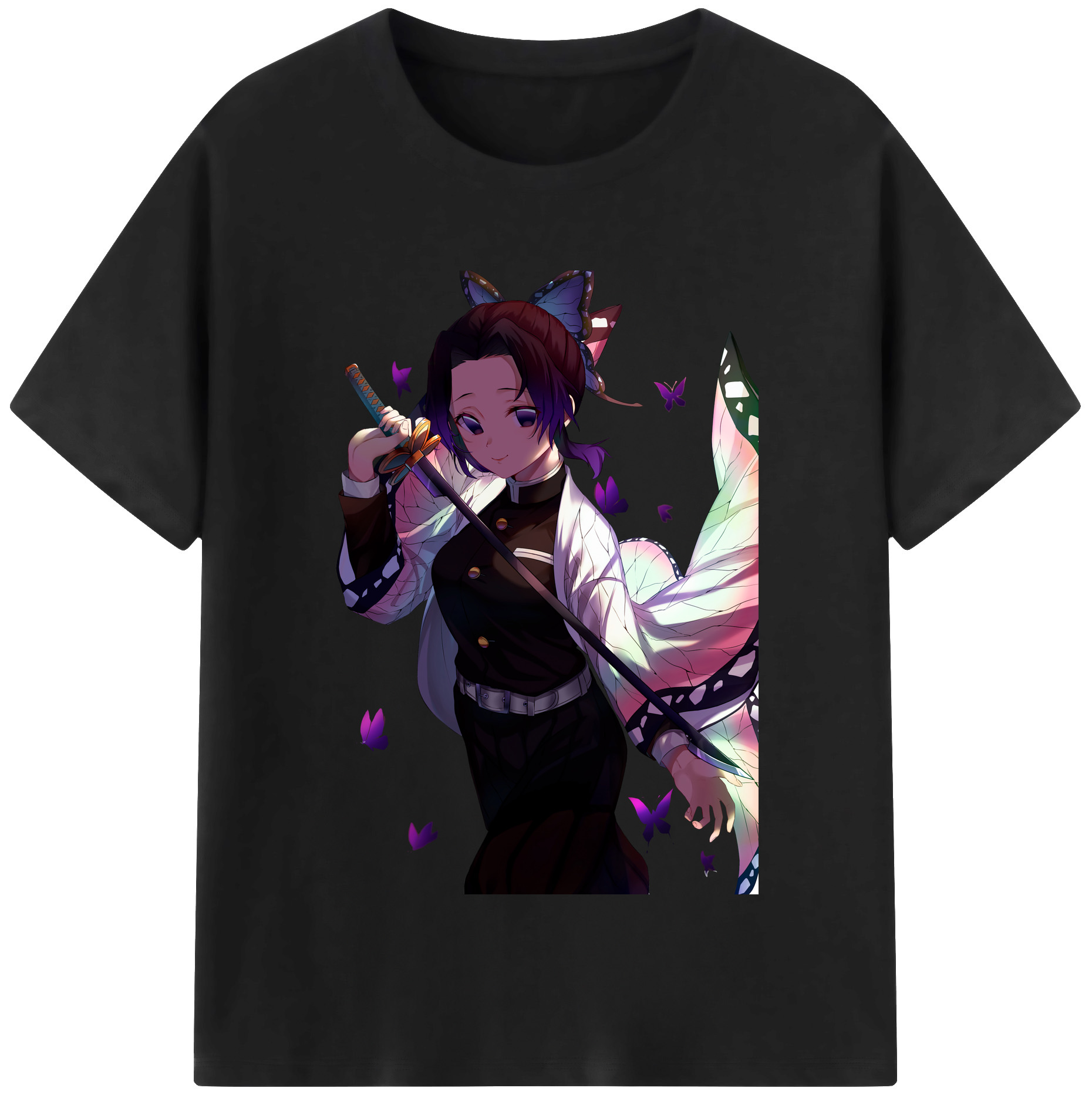 （画像用） 鬼滅の刃（きめつのやいば）蟲柱-胡蝶 しのぶ／こちょう しのぶ Kochou Shinobu レディースカジュアルプリントTシャツ（綿100％）