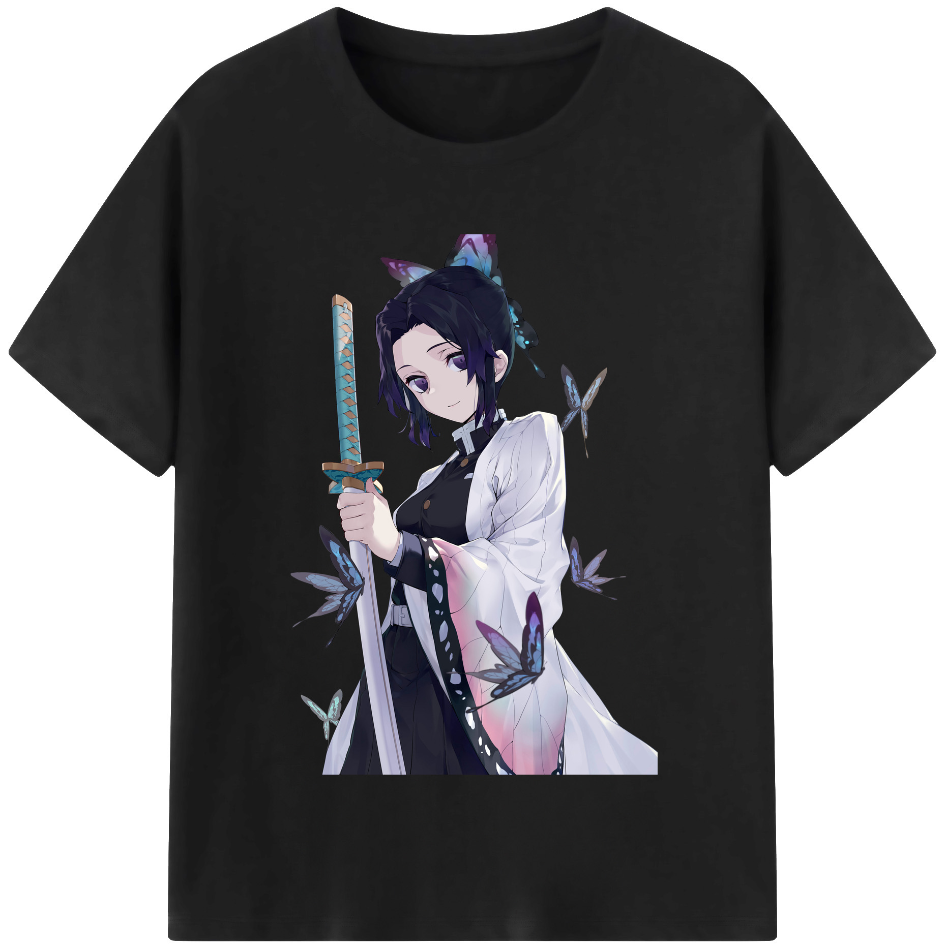 （画像用） 鬼滅の刃（きめつのやいば）蟲柱-胡蝶 しのぶ／こちょう しのぶ Kochou Shinobu レディースカジュアルプリントTシャツ（綿100％）