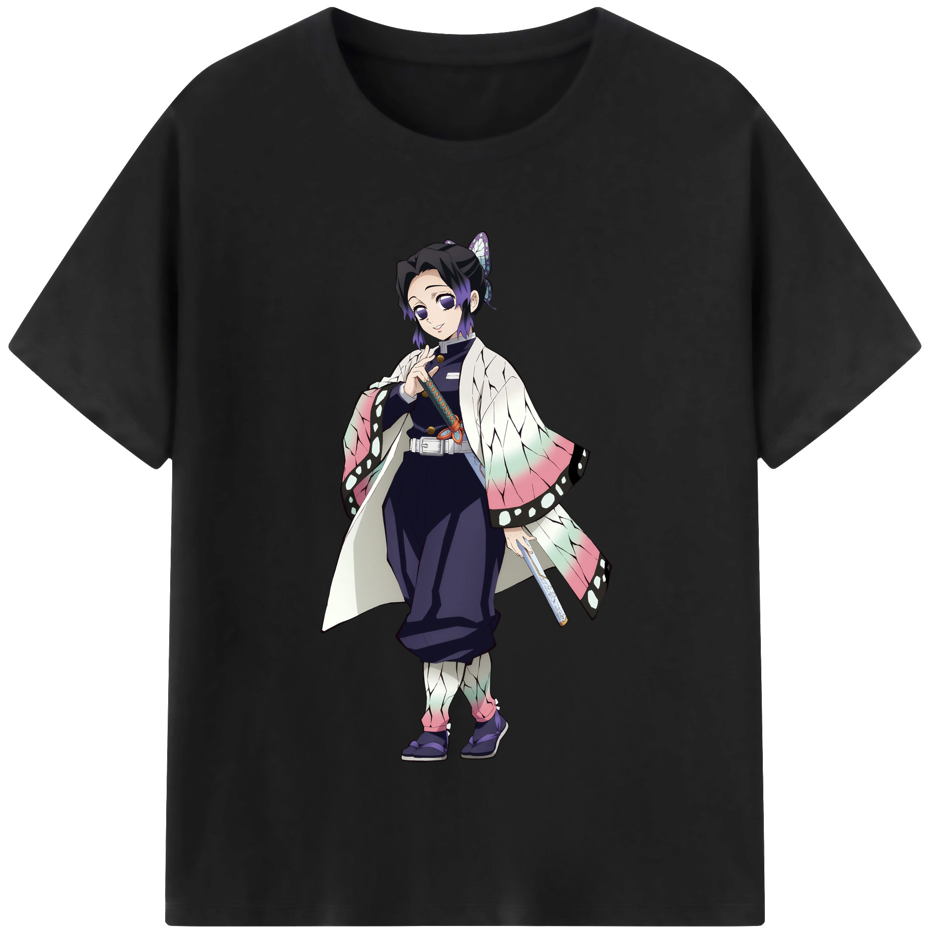 （画像用） 鬼滅の刃（きめつのやいば）蟲柱-胡蝶 しのぶ／こちょう しのぶ Kochou Shinobu レディースカジュアルプリントTシャツ（綿100％）