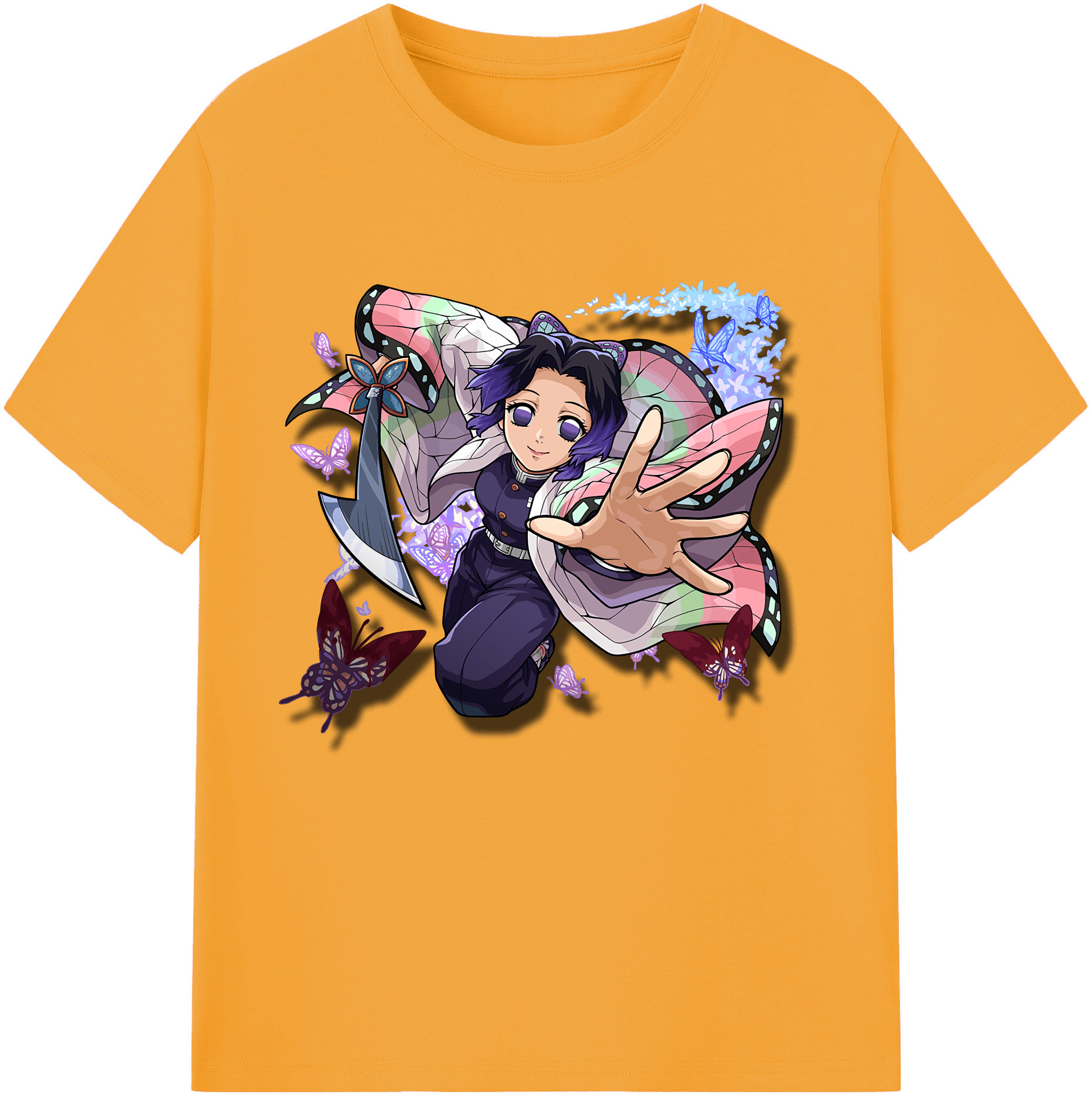 （画像用） 鬼滅の刃（きめつのやいば）蟲柱-胡蝶 しのぶ／こちょう しのぶ Kochou Shinobu レディースカジュアルプリントTシャツ（綿100％）