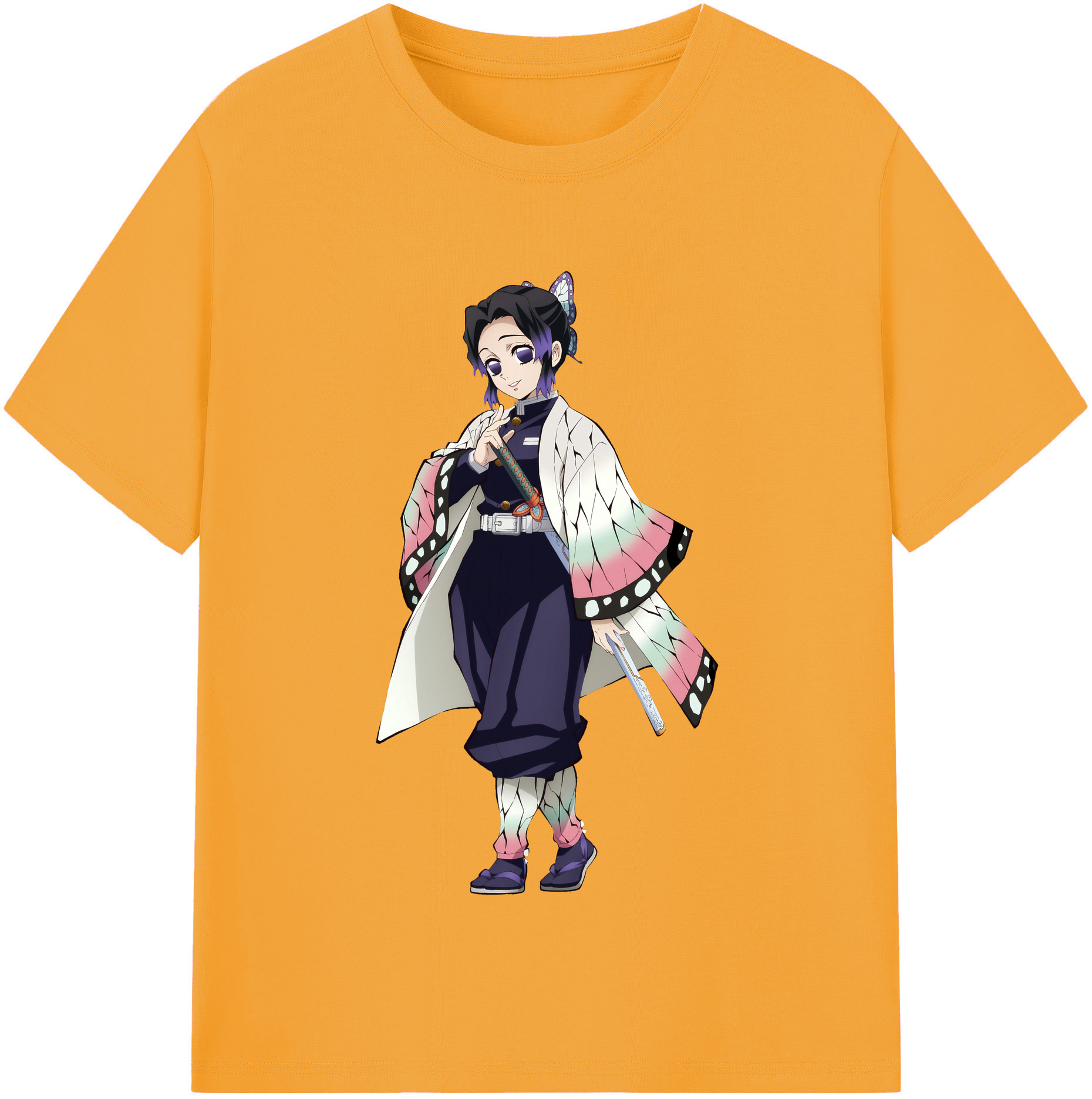 （画像用） 鬼滅の刃（きめつのやいば）蟲柱-胡蝶 しのぶ／こちょう しのぶ Kochou Shinobu レディースカジュアルプリントTシャツ（綿100％）