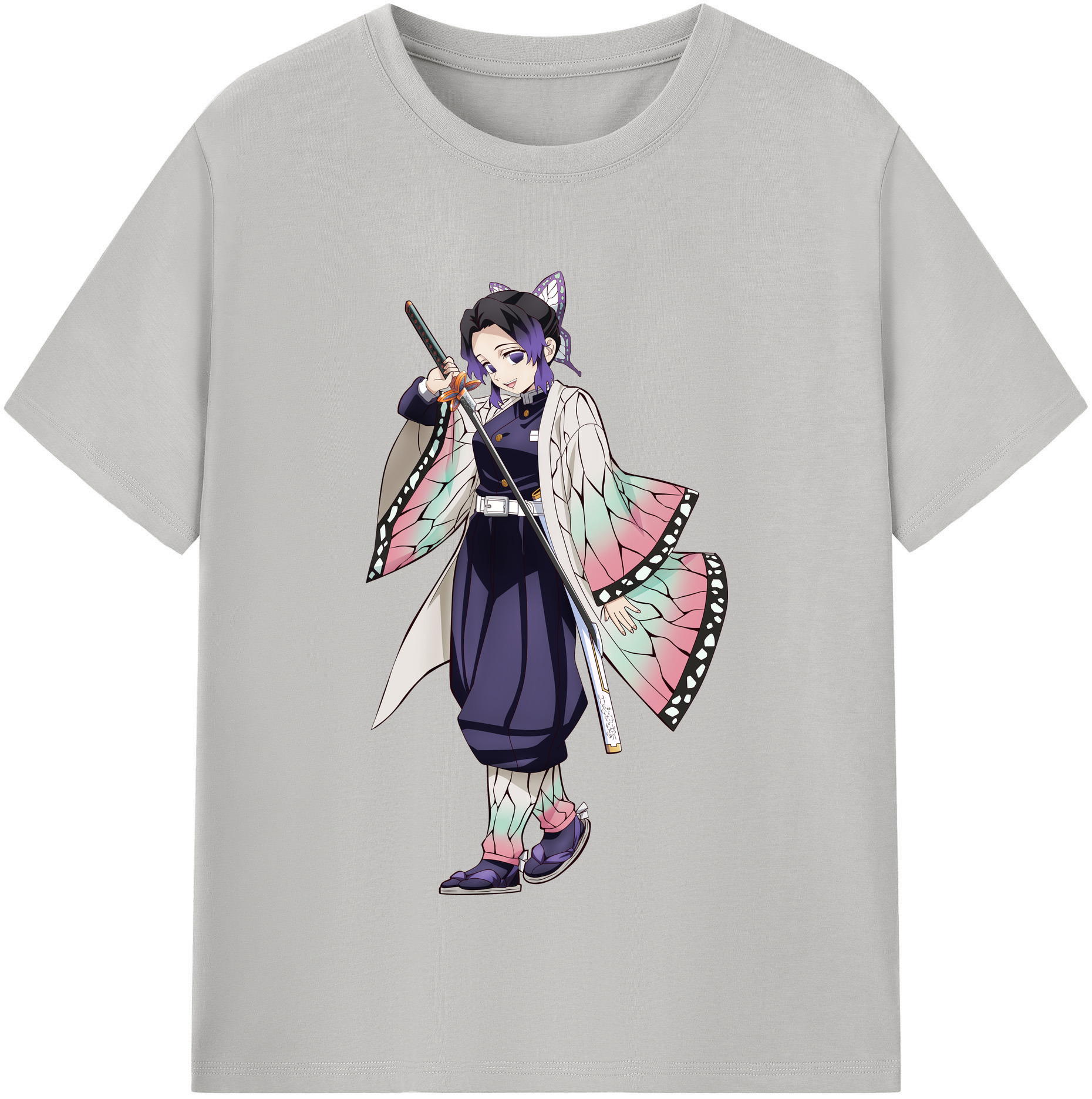 （画像用） 鬼滅の刃（きめつのやいば）蟲柱-胡蝶 しのぶ／こちょう しのぶ Kochou Shinobu レディースカジュアルプリントTシャツ（綿100％）