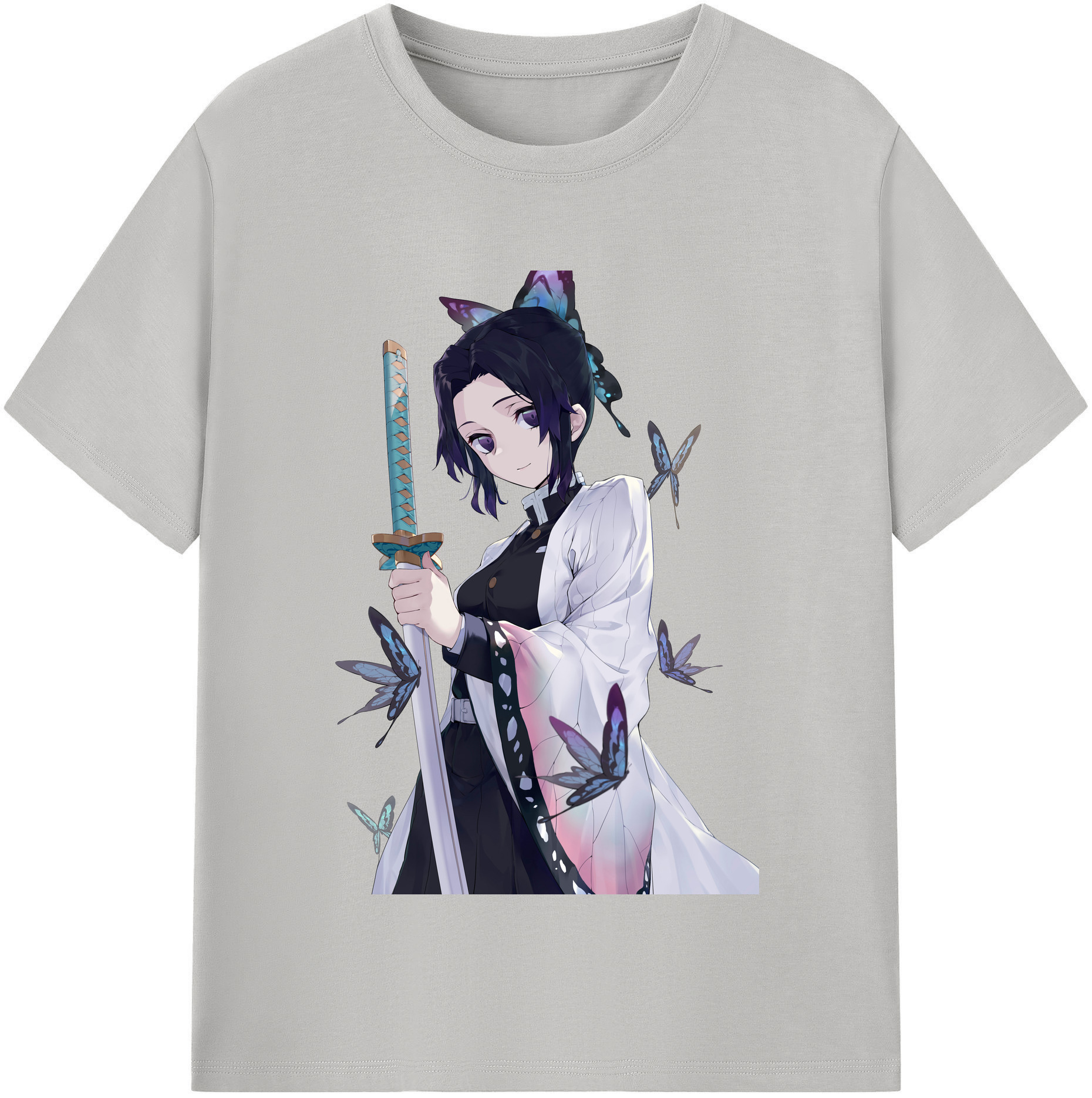 （画像用） 鬼滅の刃（きめつのやいば）蟲柱-胡蝶 しのぶ／こちょう しのぶ Kochou Shinobu レディースカジュアルプリントTシャツ（綿100％）