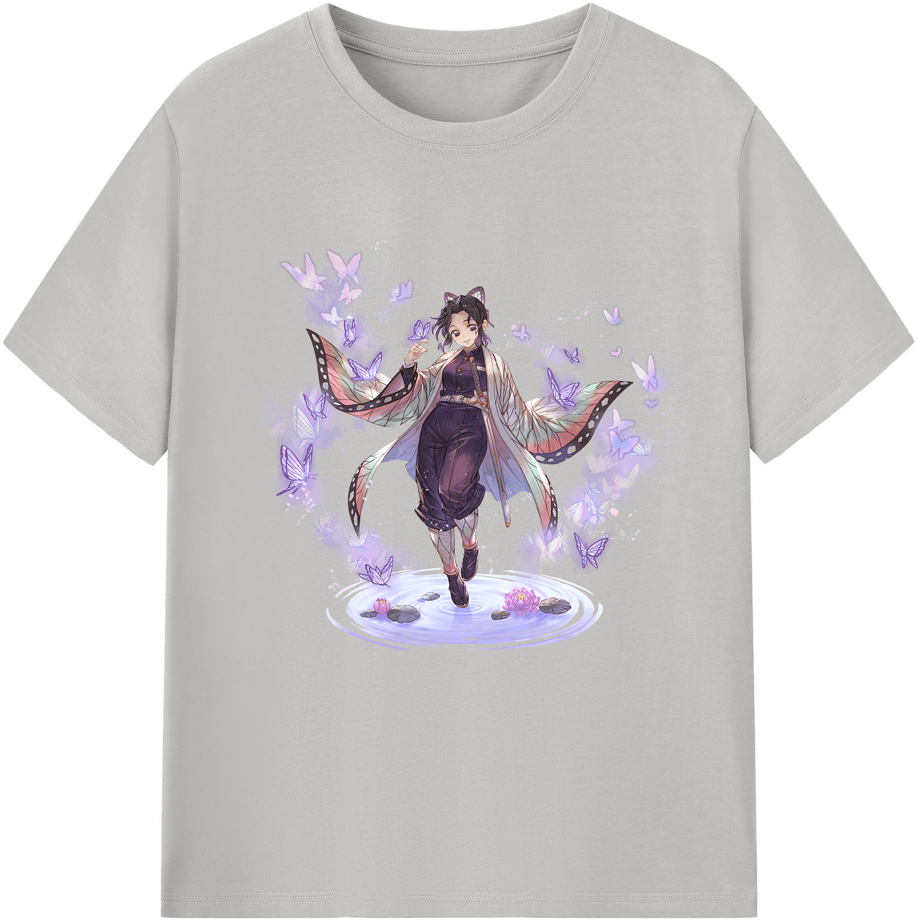 （画像用） 鬼滅の刃（きめつのやいば）蟲柱-胡蝶 しのぶ／こちょう しのぶ Kochou Shinobu レディースカジュアルプリントTシャツ（綿100％）