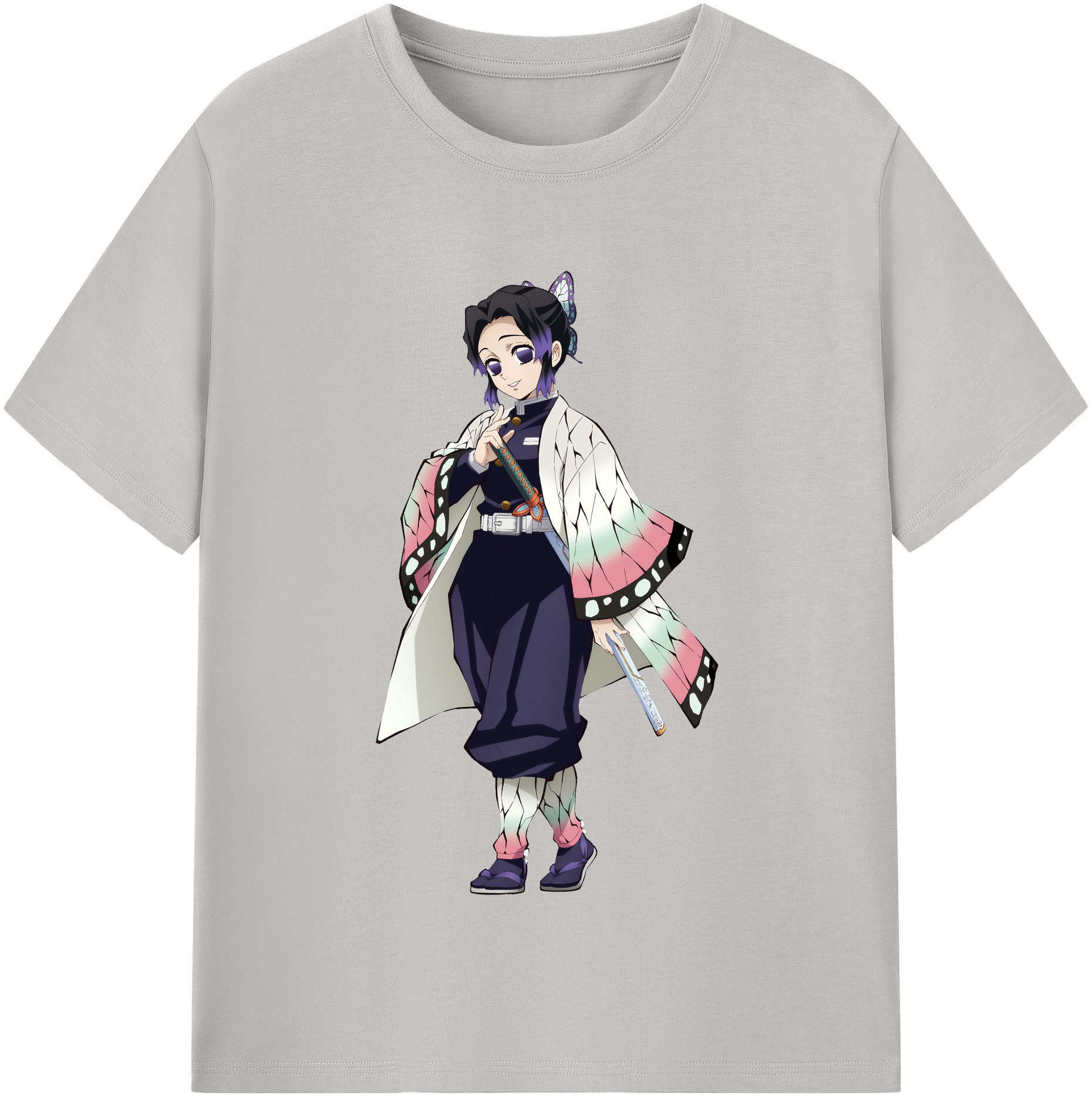 （画像用） 鬼滅の刃（きめつのやいば）蟲柱-胡蝶 しのぶ／こちょう しのぶ Kochou Shinobu レディースカジュアルプリントTシャツ（綿100％）