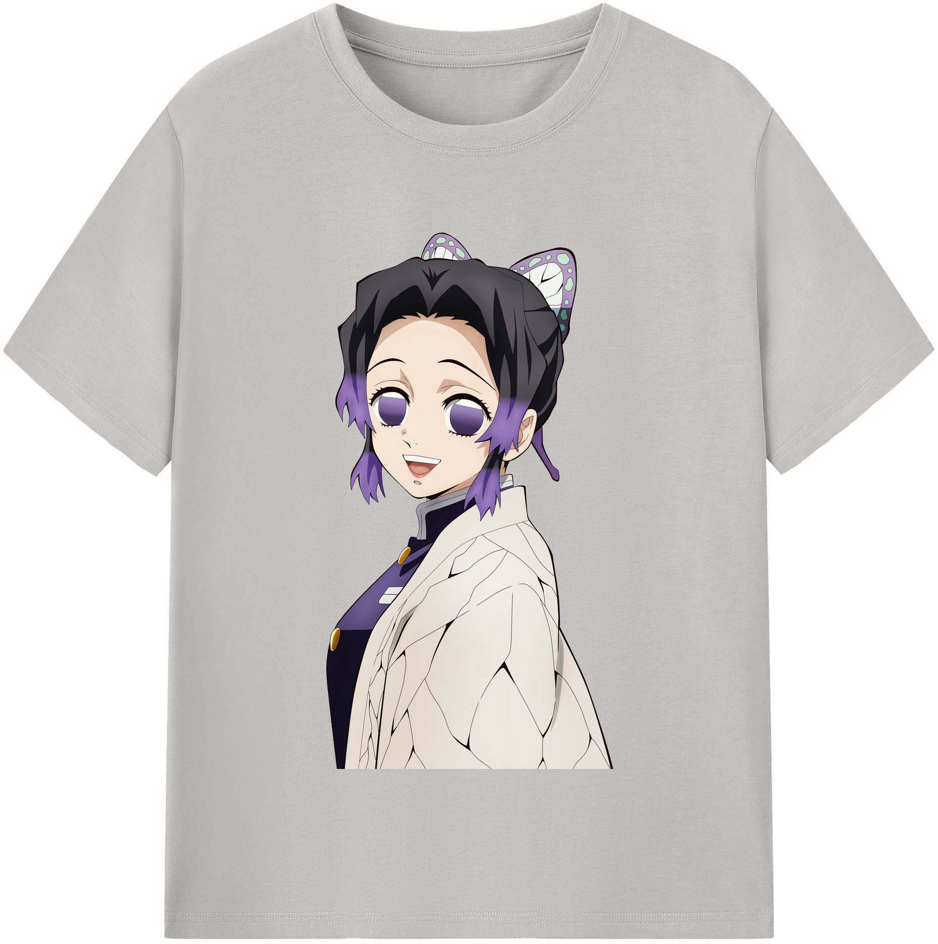 （画像用） 鬼滅の刃（きめつのやいば）蟲柱-胡蝶 しのぶ／こちょう しのぶ Kochou Shinobu レディースカジュアルプリントTシャツ（綿100％）