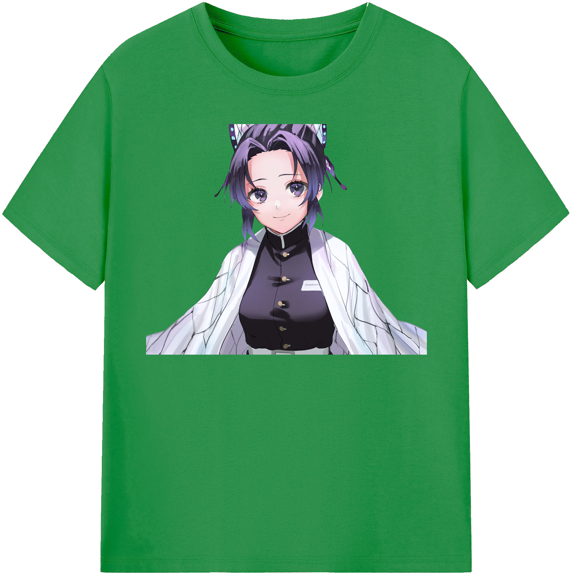 （画像用） 鬼滅の刃（きめつのやいば）蟲柱-胡蝶 しのぶ／こちょう しのぶ Kochou Shinobu レディースカジュアルプリントTシャツ（綿100％）