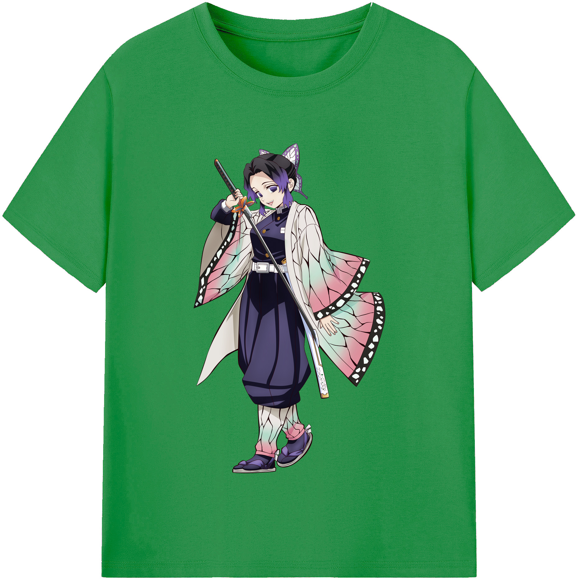 （画像用） 鬼滅の刃（きめつのやいば）蟲柱-胡蝶 しのぶ／こちょう しのぶ Kochou Shinobu レディースカジュアルプリントTシャツ（綿100％）