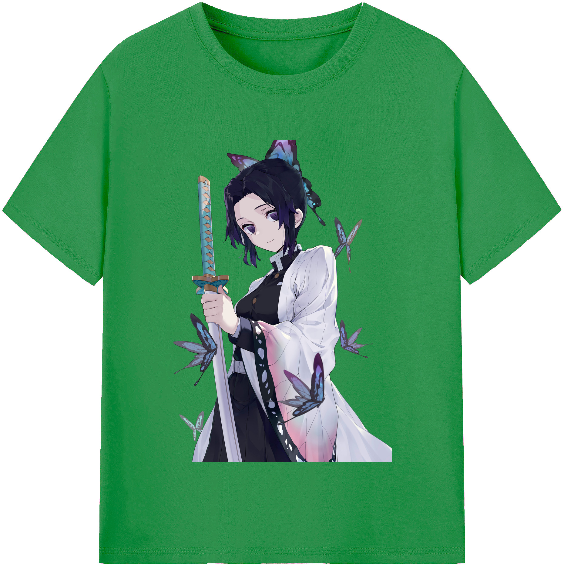 （画像用） 鬼滅の刃（きめつのやいば）蟲柱-胡蝶 しのぶ／こちょう しのぶ Kochou Shinobu レディースカジュアルプリントTシャツ（綿100％）