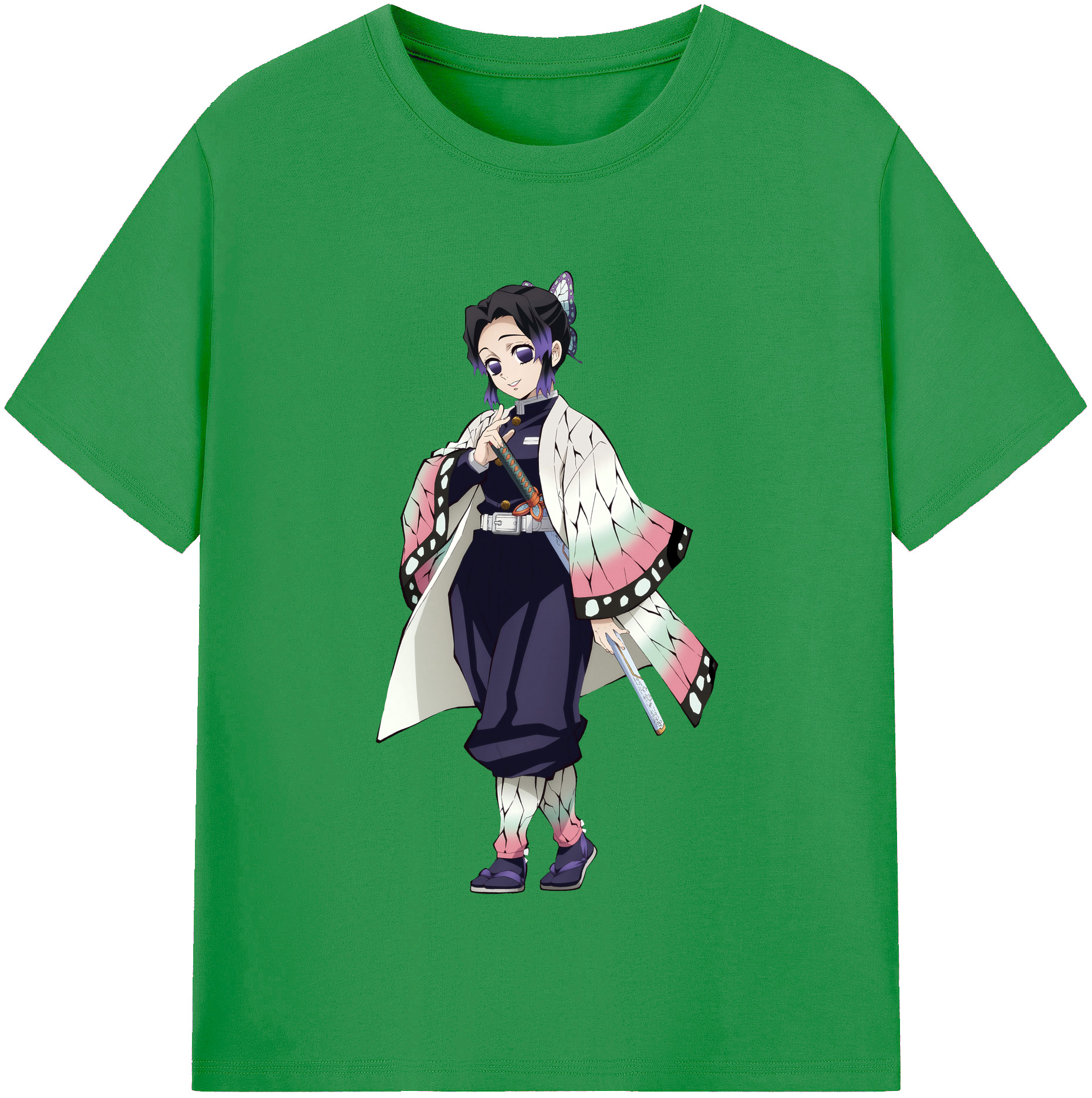 （画像用） 鬼滅の刃（きめつのやいば）蟲柱-胡蝶 しのぶ／こちょう しのぶ Kochou Shinobu レディースカジュアルプリントTシャツ（綿100％）