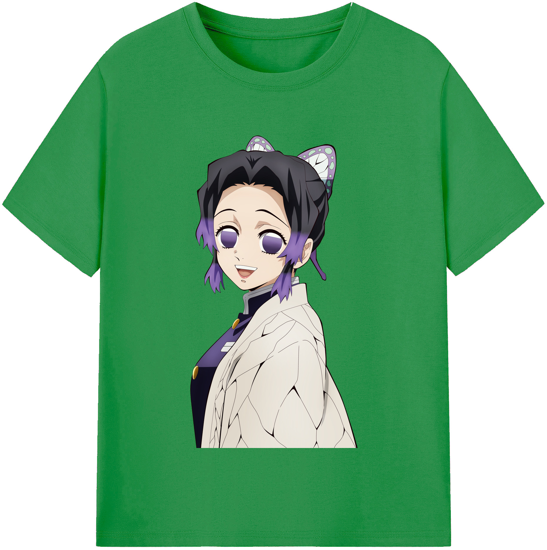 （画像用） 鬼滅の刃（きめつのやいば）蟲柱-胡蝶 しのぶ／こちょう しのぶ Kochou Shinobu レディースカジュアルプリントTシャツ（綿100％）