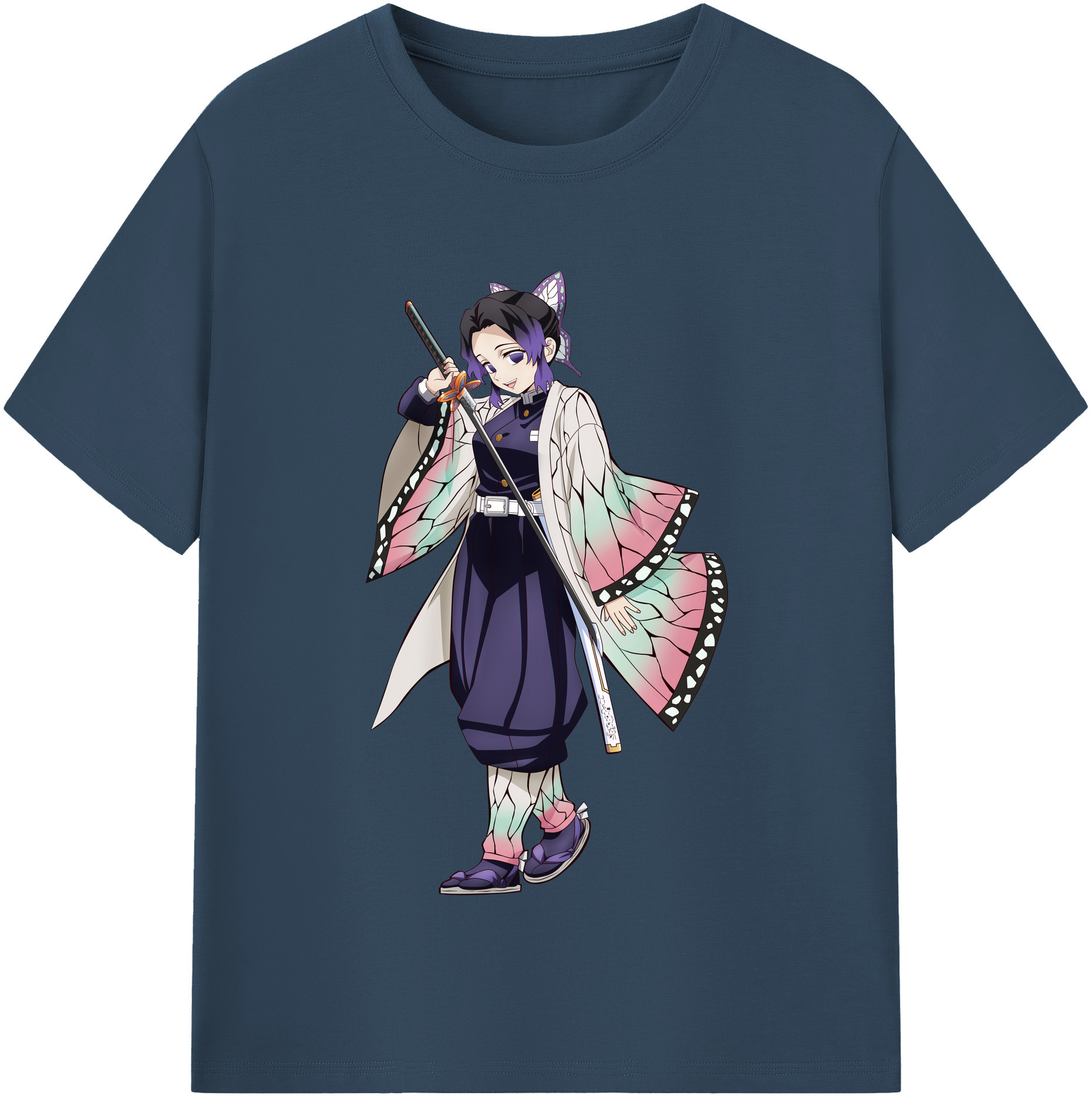 （画像用） 鬼滅の刃（きめつのやいば）蟲柱-胡蝶 しのぶ／こちょう しのぶ Kochou Shinobu レディースカジュアルプリントTシャツ（綿100％）